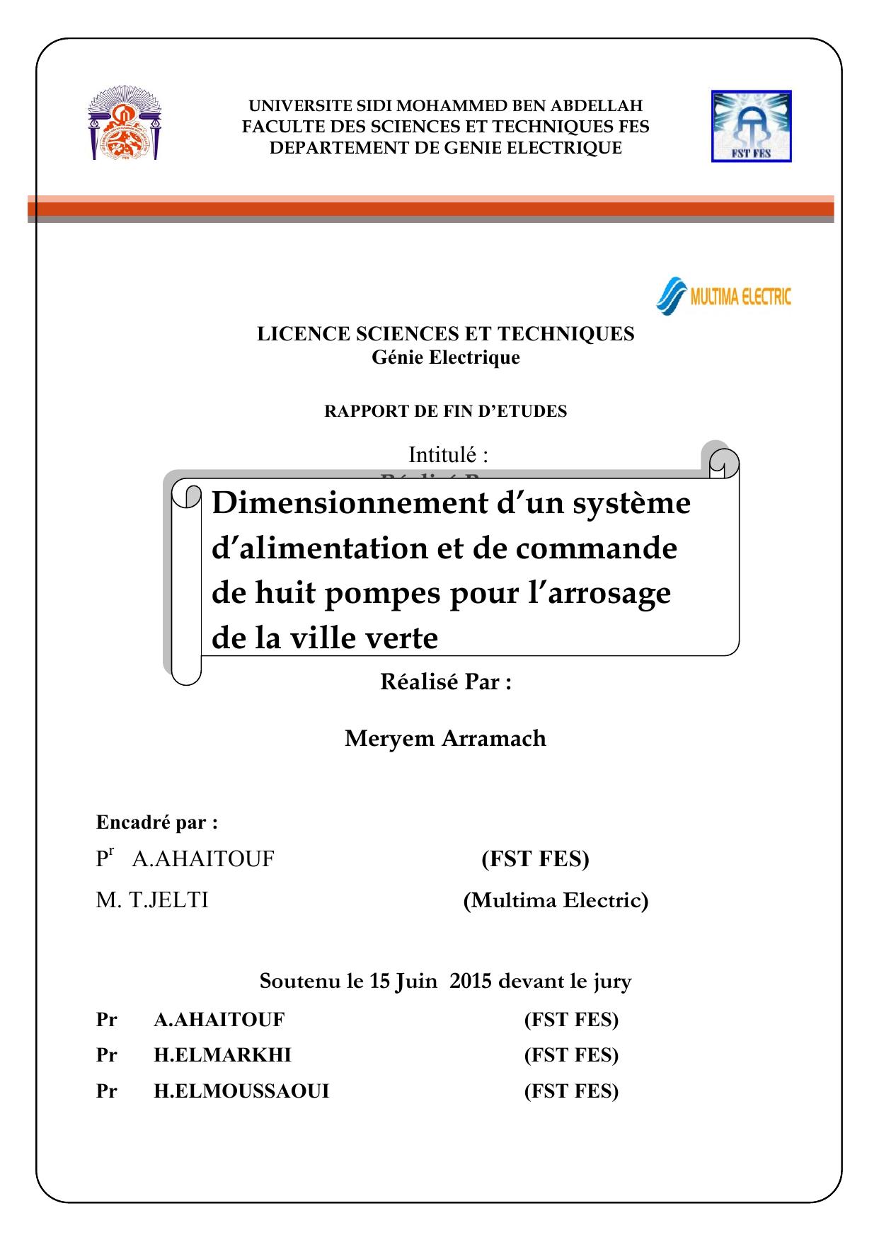 Dimensionnement d’un système d’alimentation et de commande de huit pompes pour l’arrosage de la ville verte