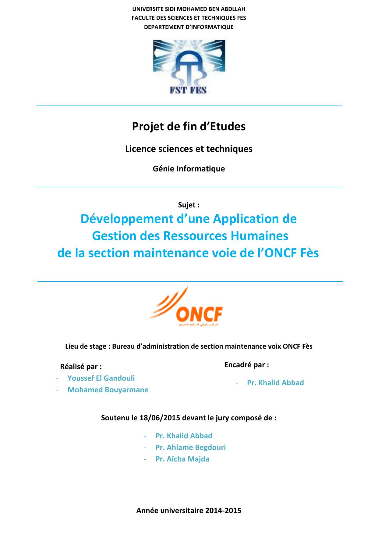 Développement d’une Application de Gestion des Ressources Humaines de la section maintenance voie de l’ONCF Fès