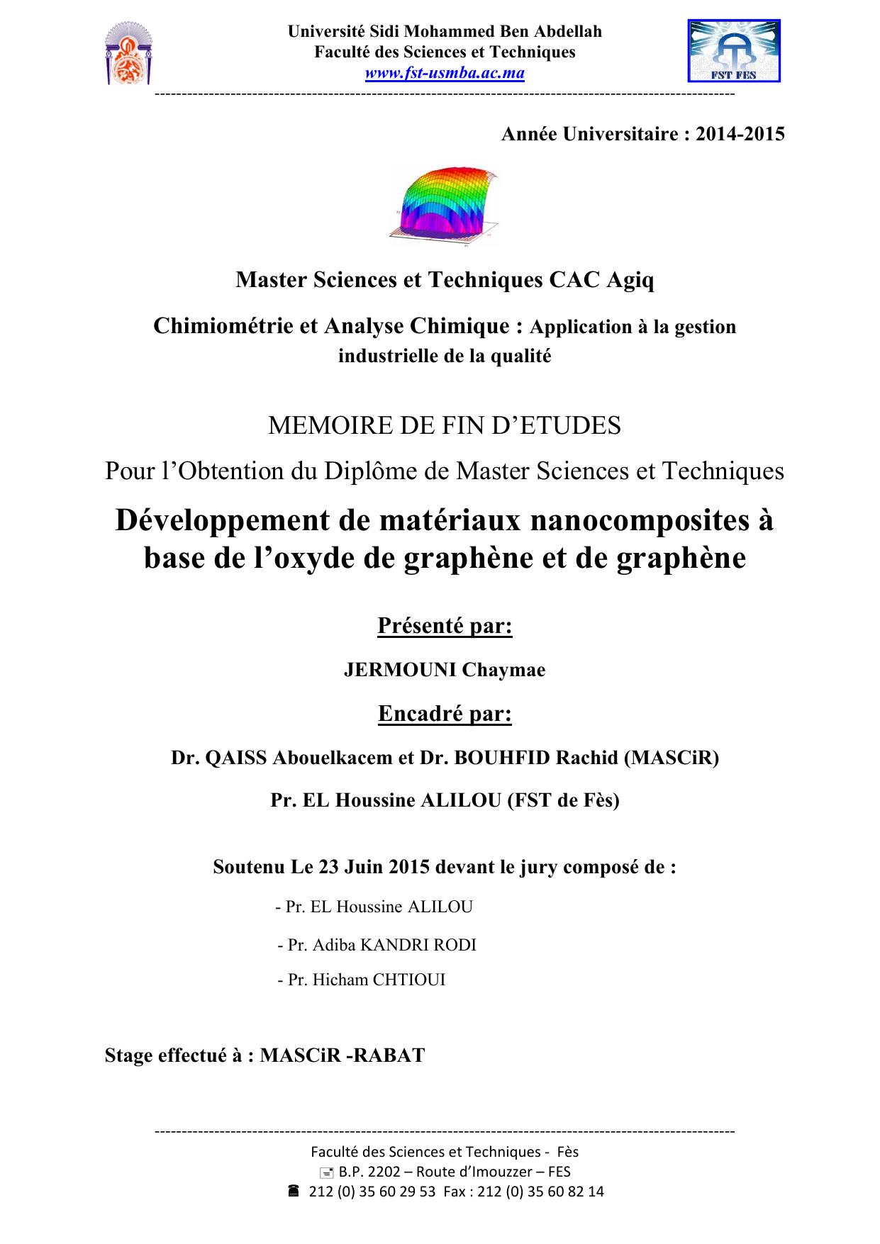 Développement de matériaux nanocomposites à base de l’oxyde de graphène et de graphène