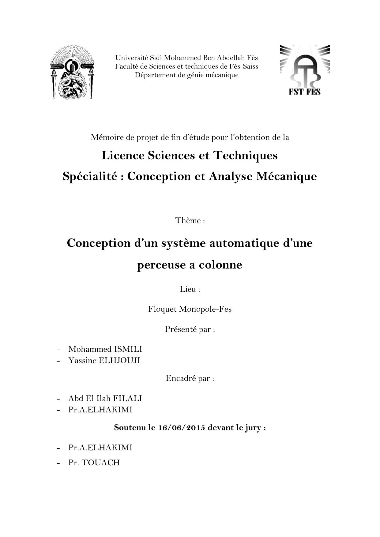 Conception d'un système automatique d'une perceuse à colonne