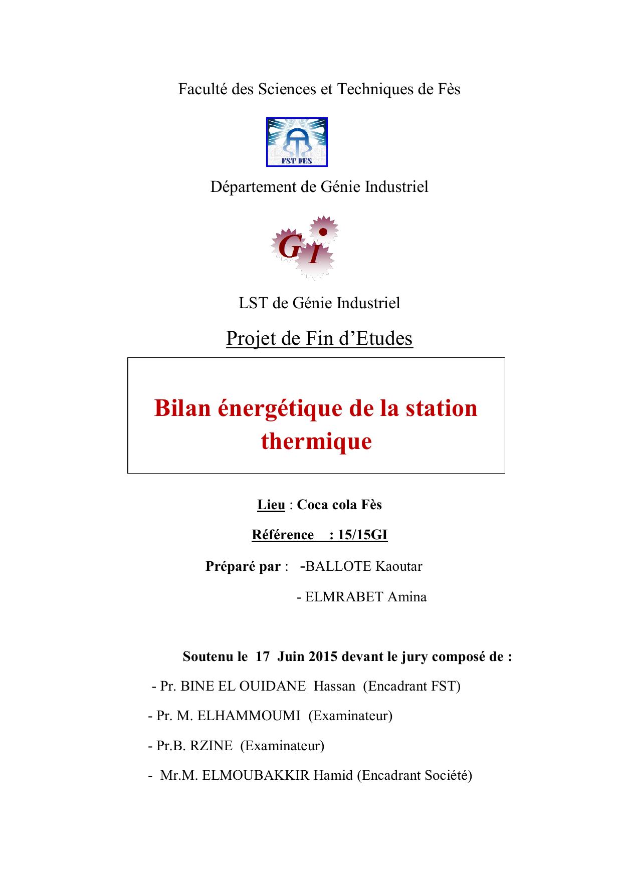 Bilan énergétique de la station thermique