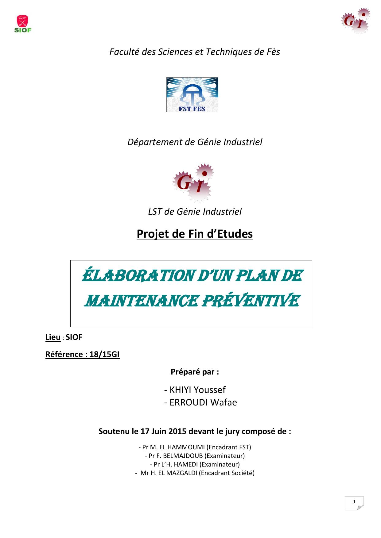 Elaboration d'un plan de maintenance préventive