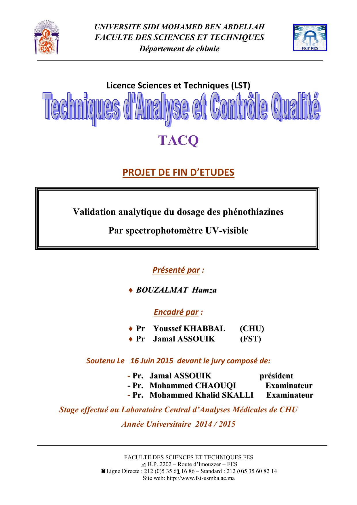 Validation analytique du dosage des phénothiazines Par spectrophotomètre UV-visible