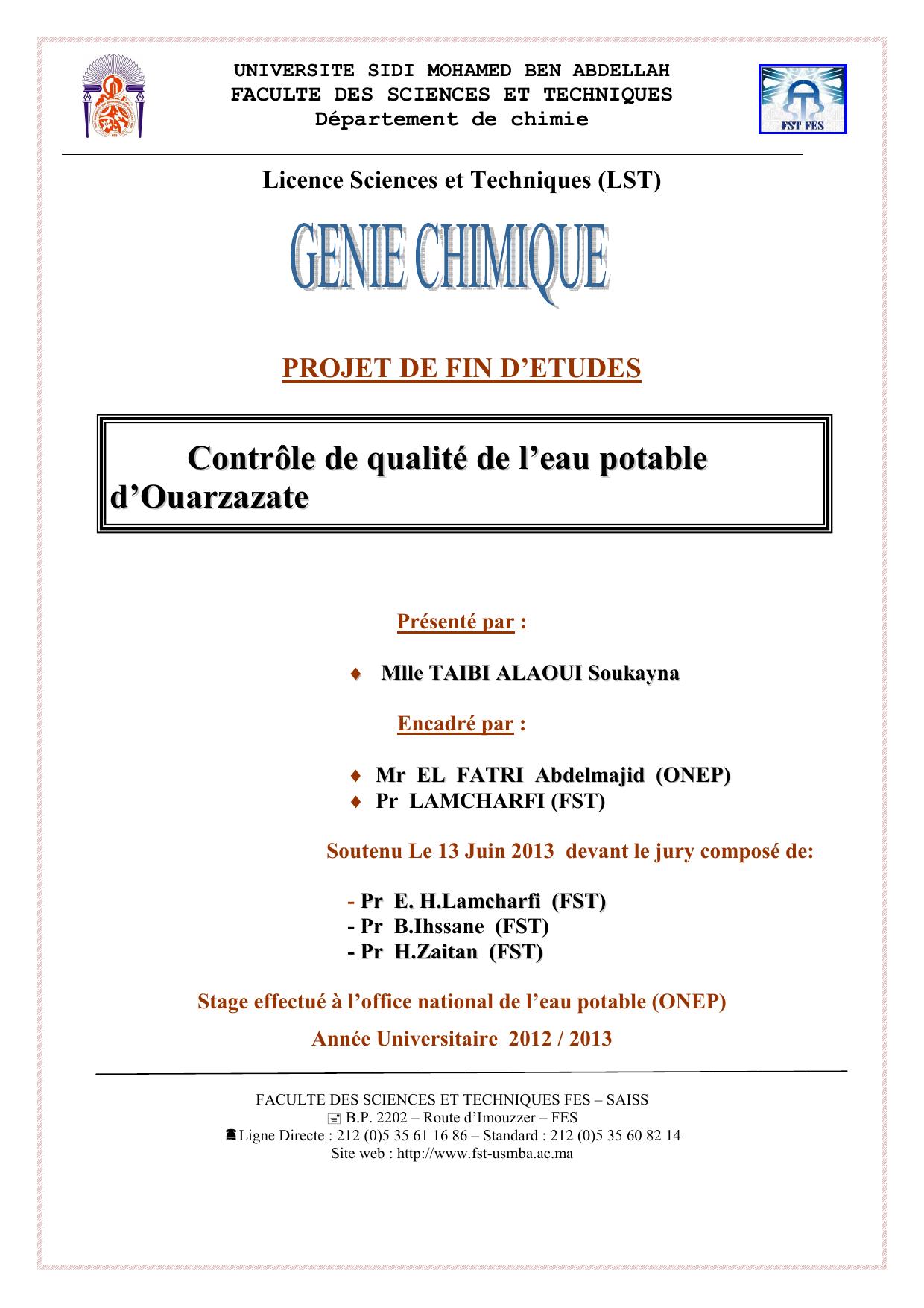 Contrôle de qualité de l’eau potable d’Ouarzazate