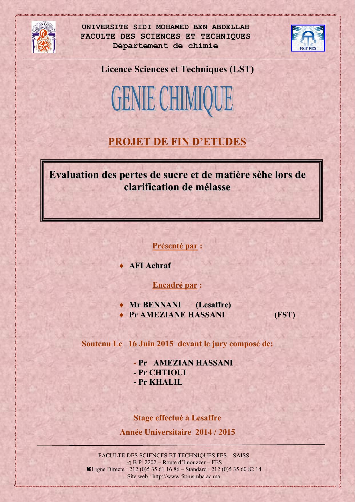 Evaluation des pertes de sucre et de la matière sèche lors de clarification de la mélasse