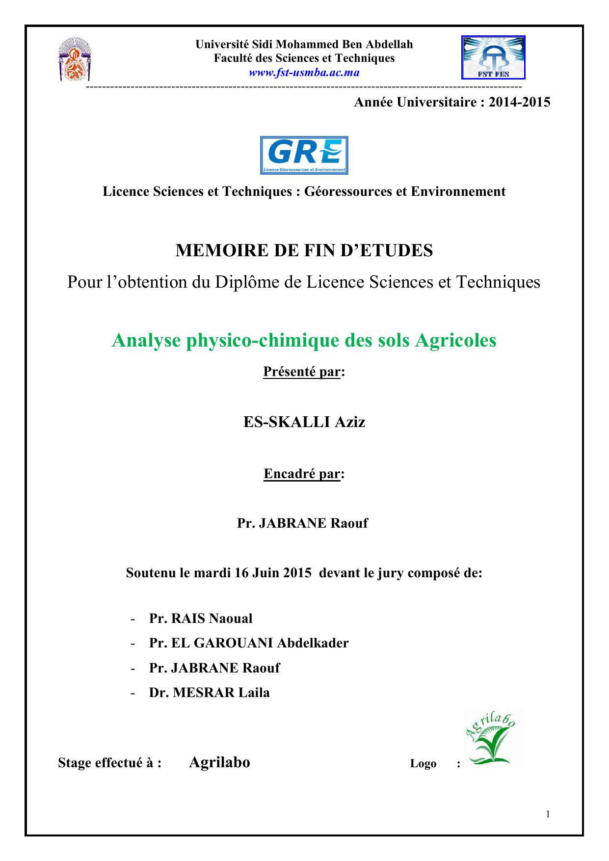 Analyse physico-chimique des sols Agricoles