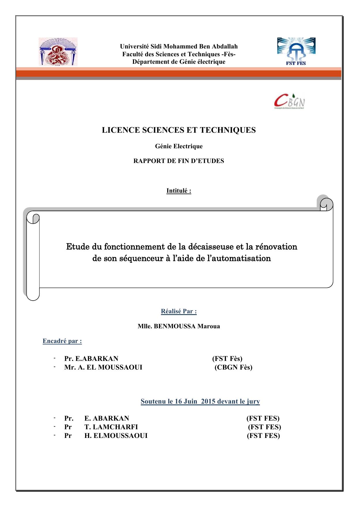 Etude du fonctionnement de la décaisseuse et la rénovation de son séquenceur à l’aide de l’automatisation