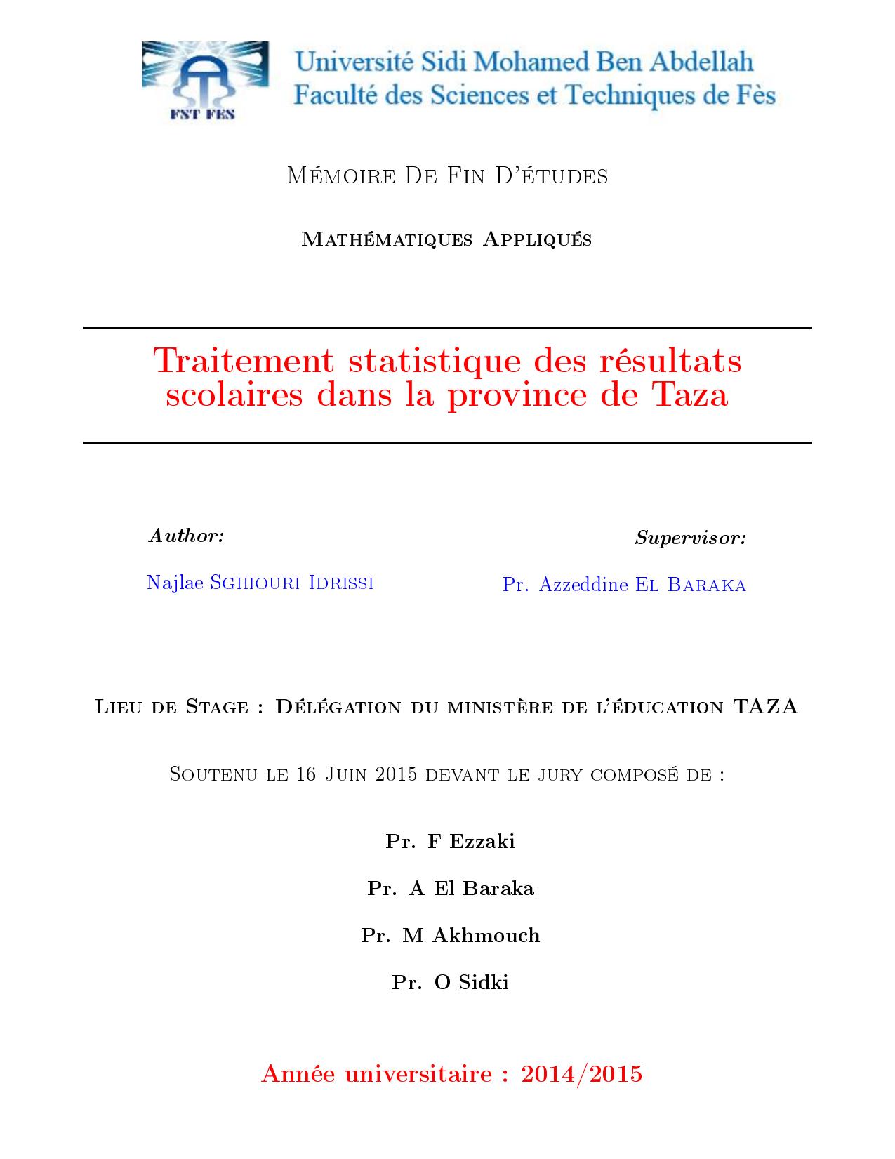 Traitement statistique des résultats scolaires dans la province de Taza