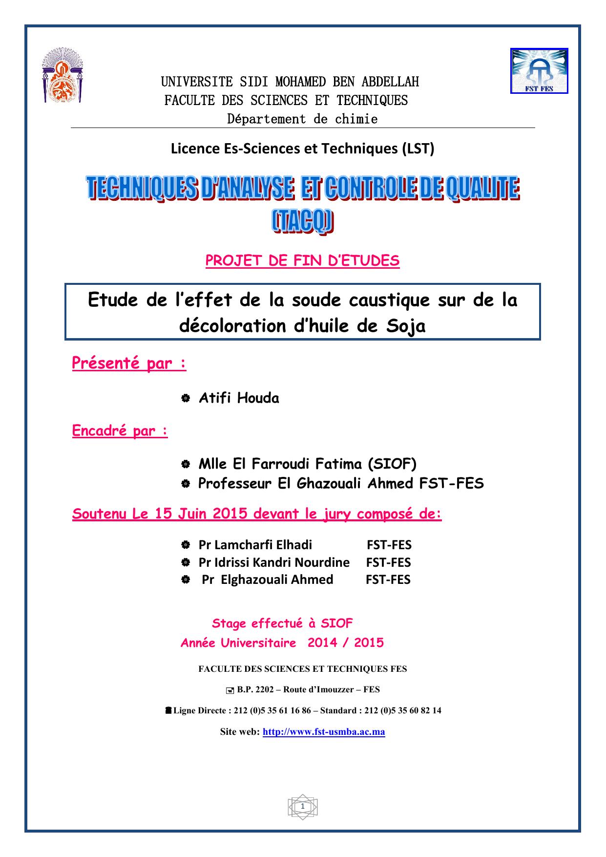 Etude de l’effet de la soude caustique sur de la décoloration d’huile de Soja