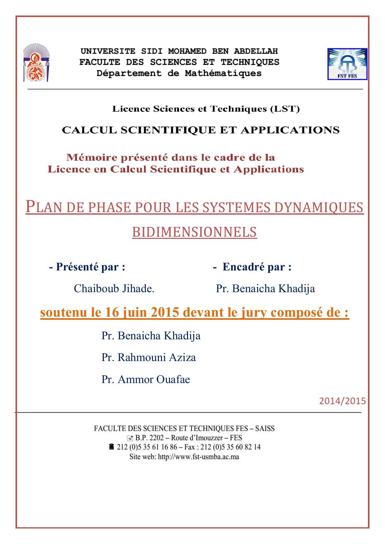 PLAN DE PHASE POUR LES SYSTEMES DYNAMIQUES BIDIMENSIONNELS