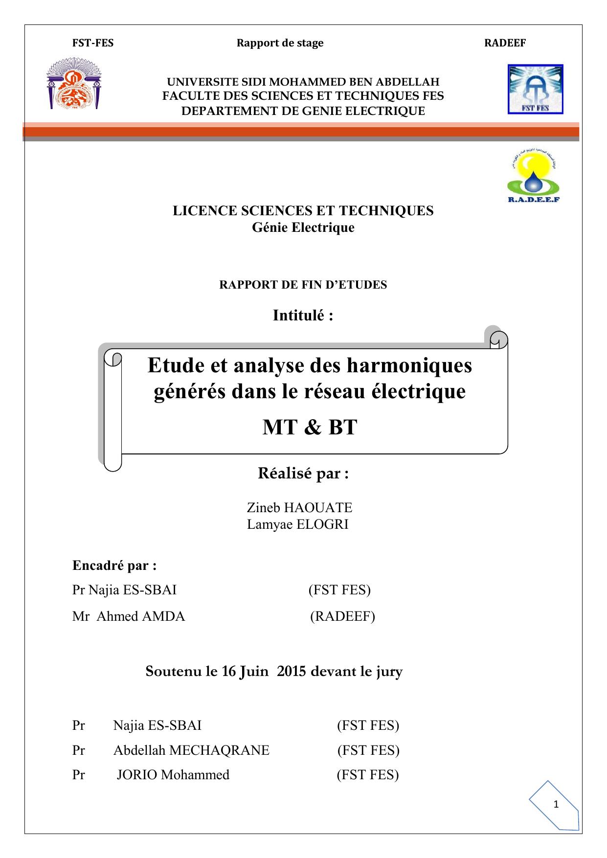 Etude et analyse des harmoniques générés dans le réseau électrique MT & BT