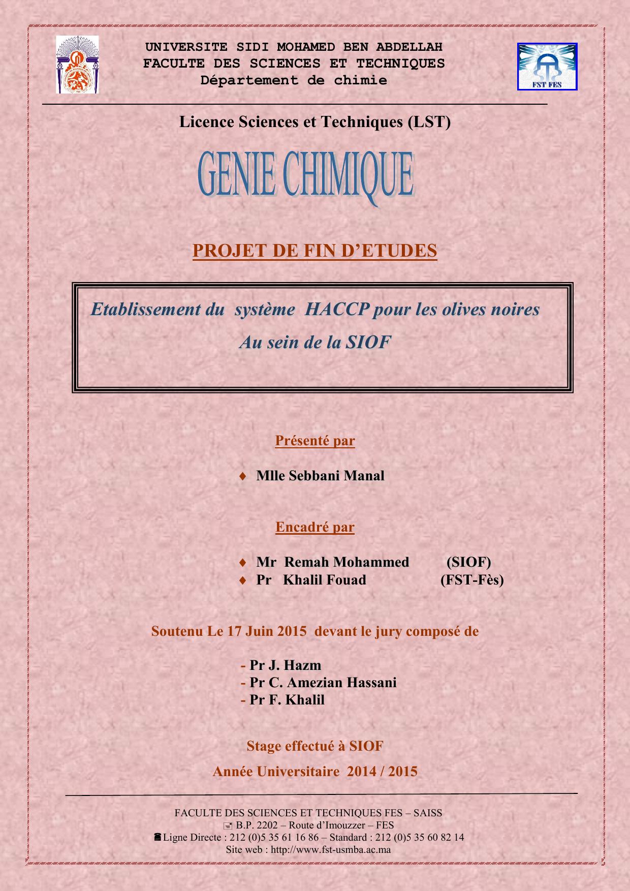 Etablissement du système HACCP pour les olives noires au sein de la SIOF