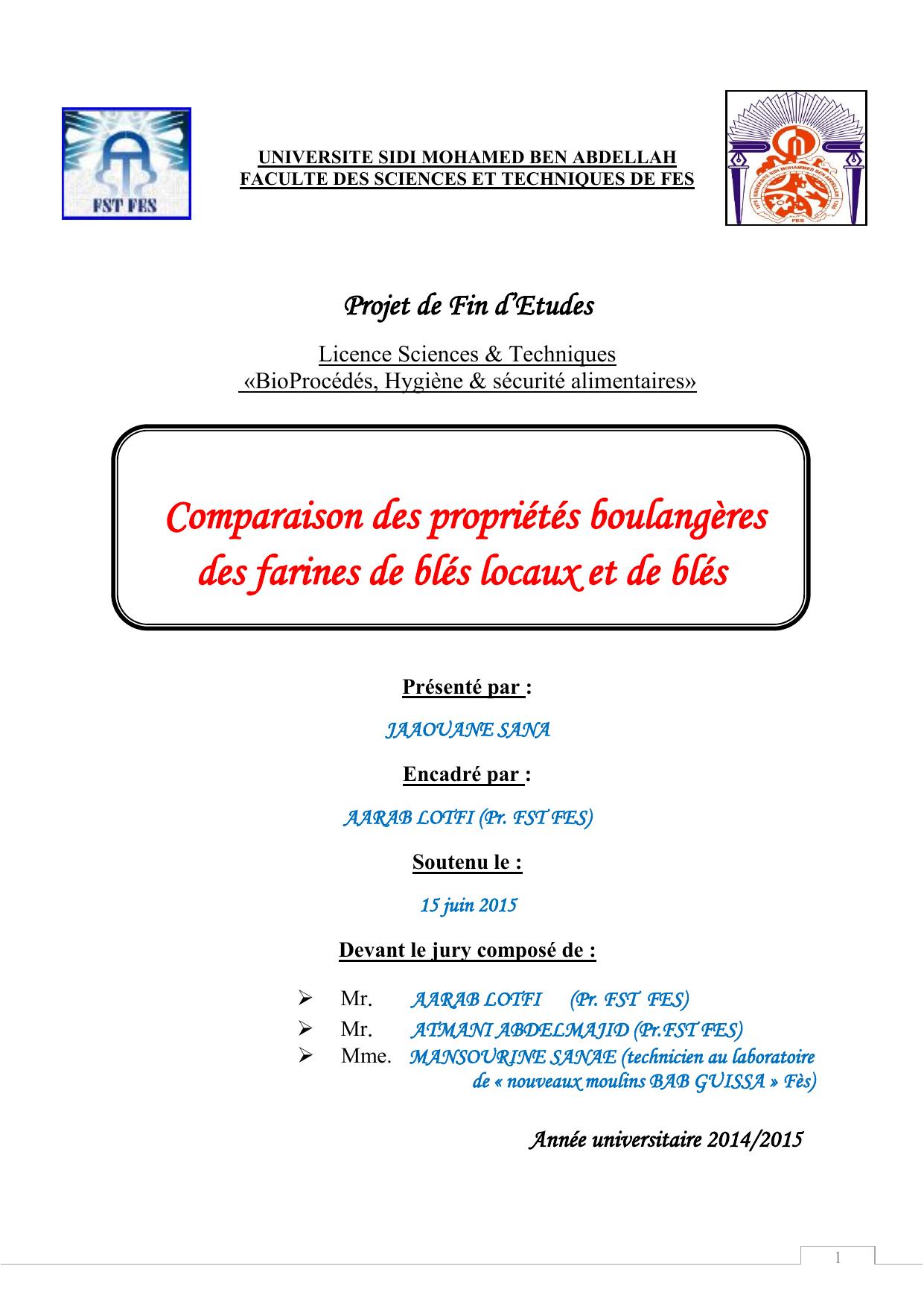 Comparaison des propriétés boulangères des farines de blés locaux et de blés