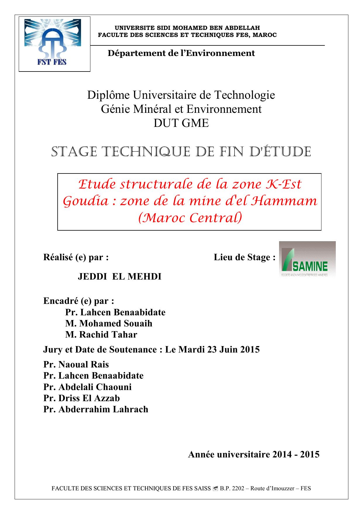 Etude structurale de la zone K-Est Goudia : zone de la mine d'el Hammam (Maroc Central)