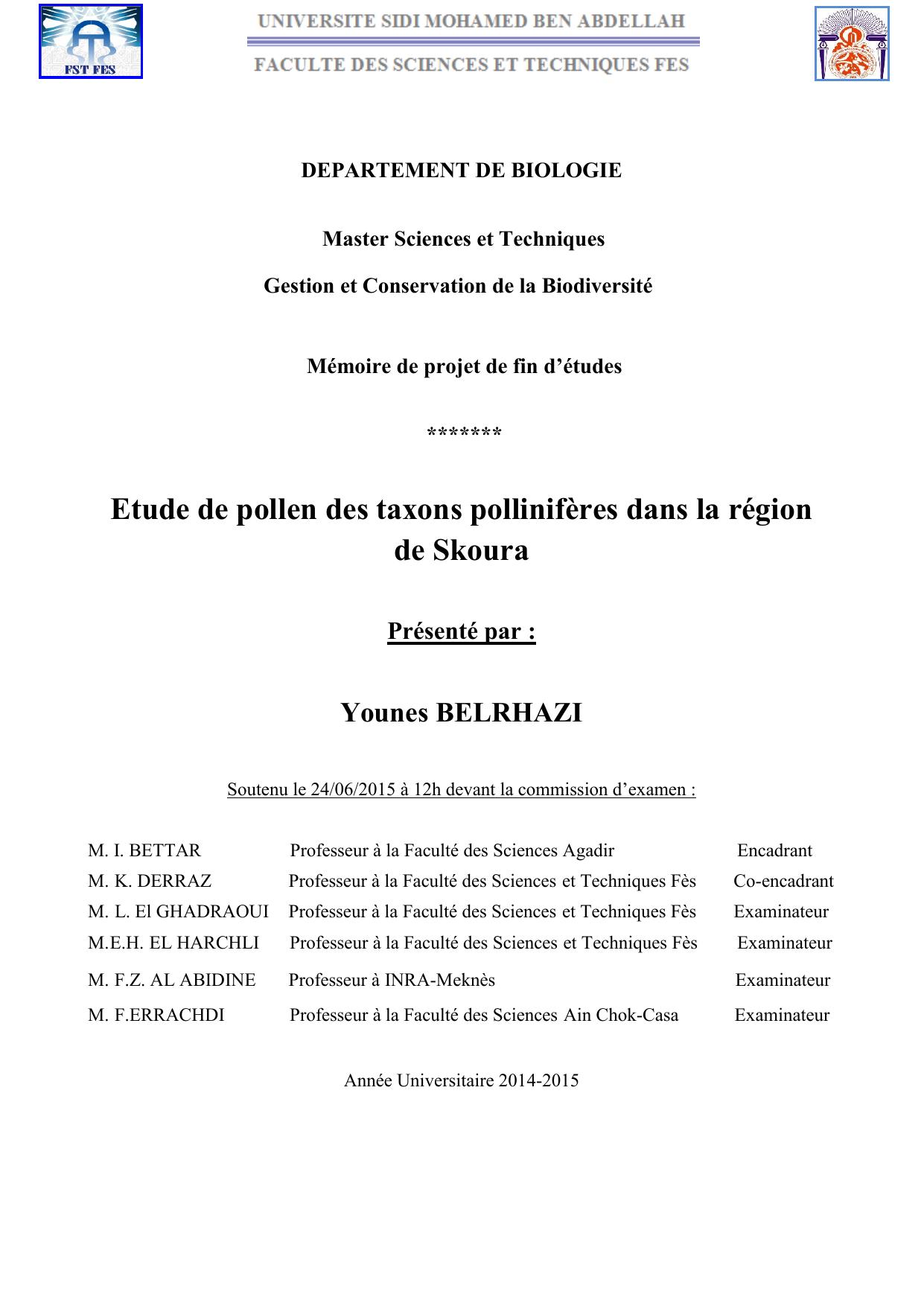 Etude de pollen des taxons pollinifères dans la région de Sekoura