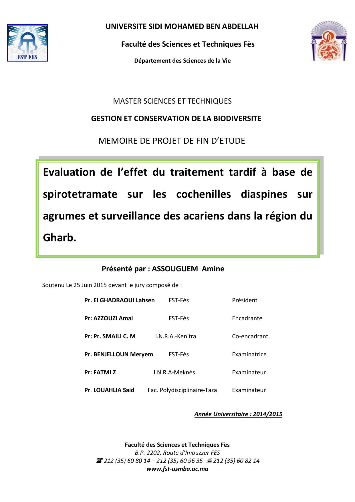 Evaluation de l’effet du traitement tardif à base de spirotetramate sur les cochenilles diaspines sur agrumes et surveillance des acariens dans la région du Gharb