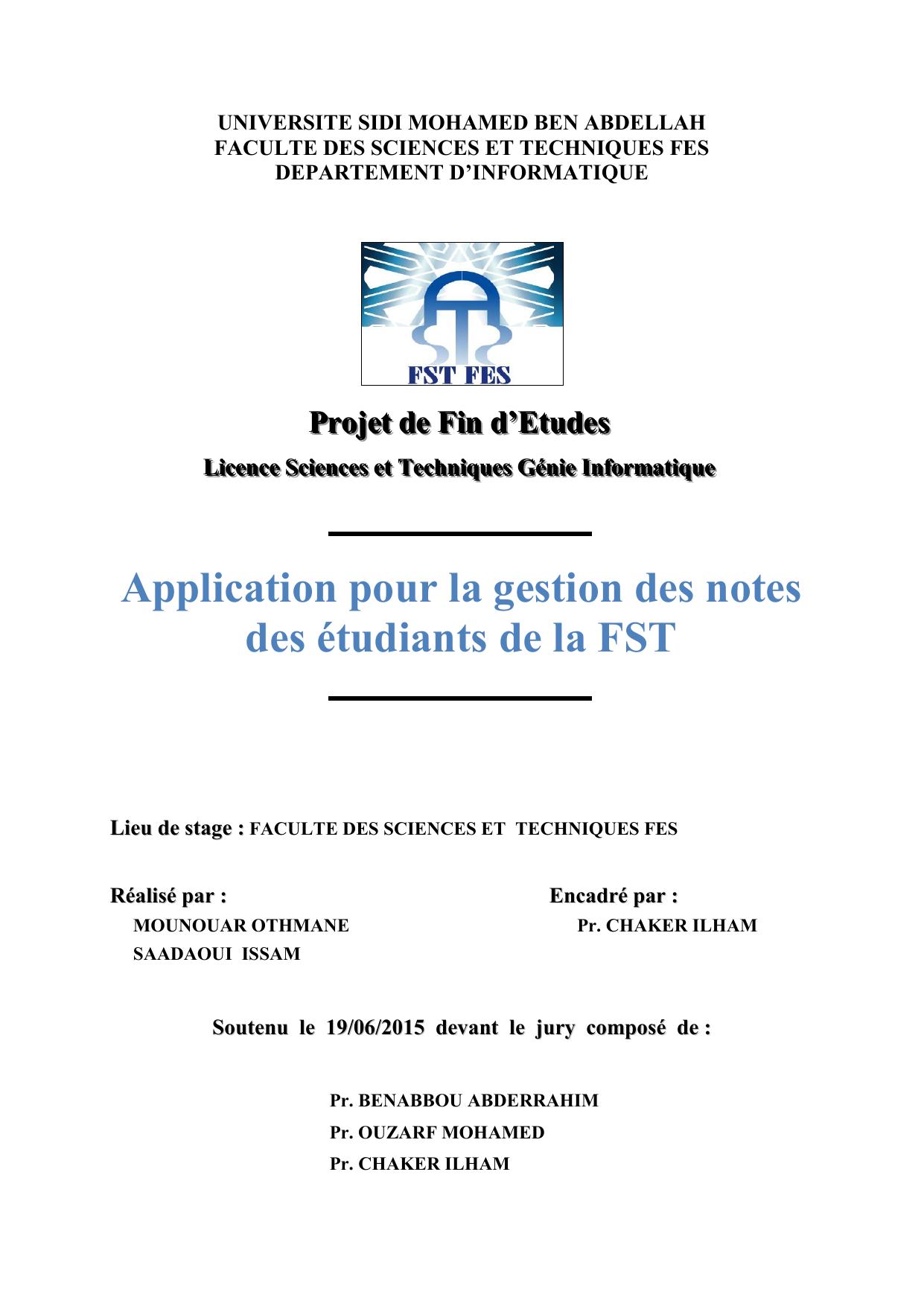 Application pour la gestion des notes des étudiants de la FST