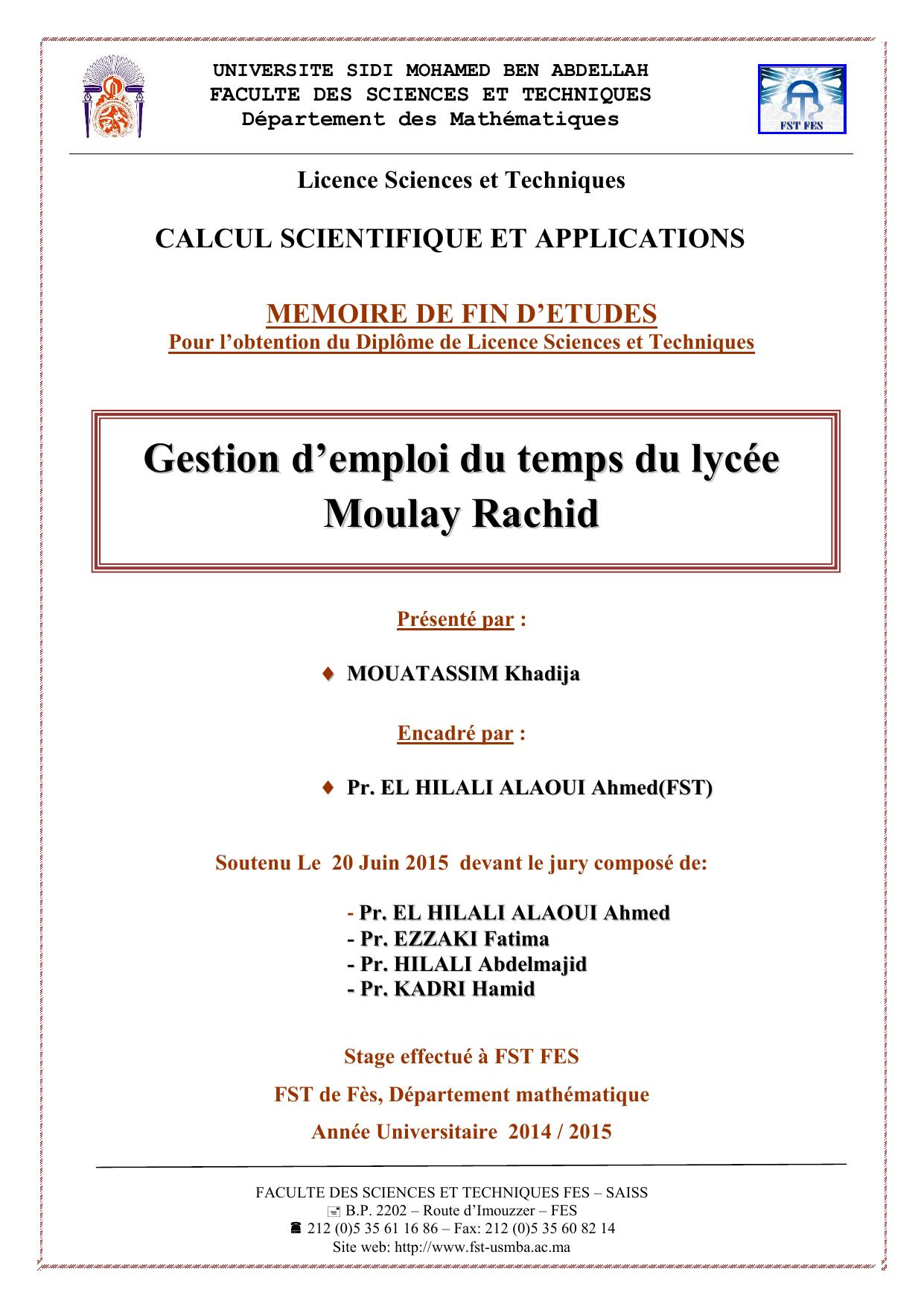 Gestion d'emploi du temps du lycée Moulay Rachid