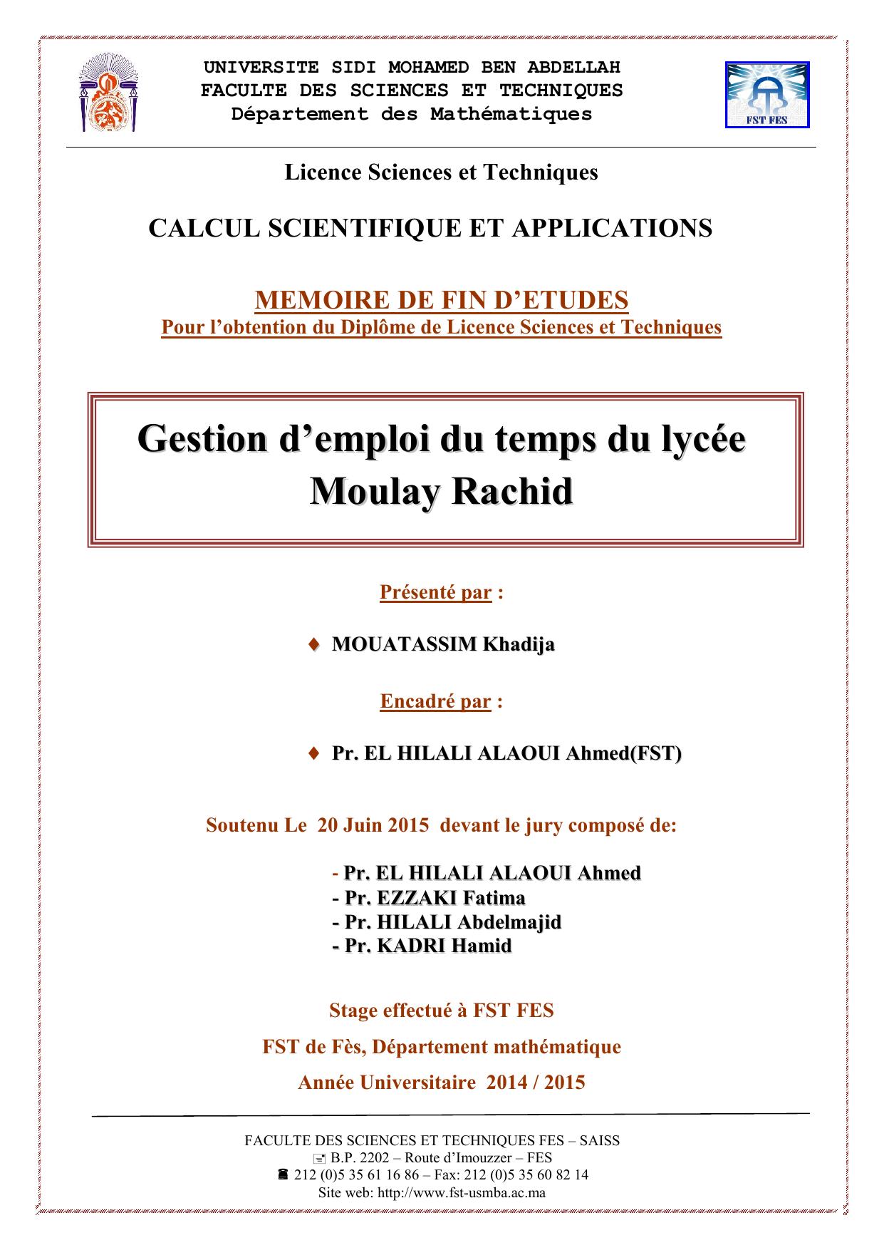 Gestion d'emploi du temps du lycée Moulay Rachid