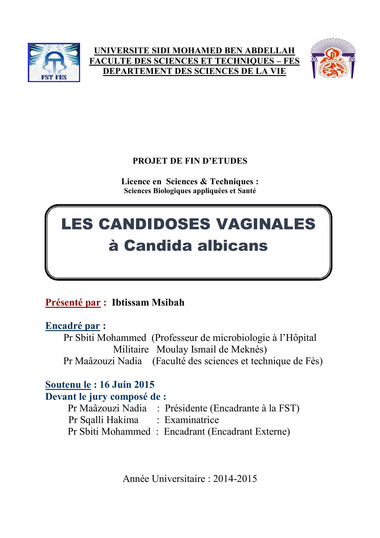 LES CANDIDOSES VAGINALES à Candida albicans