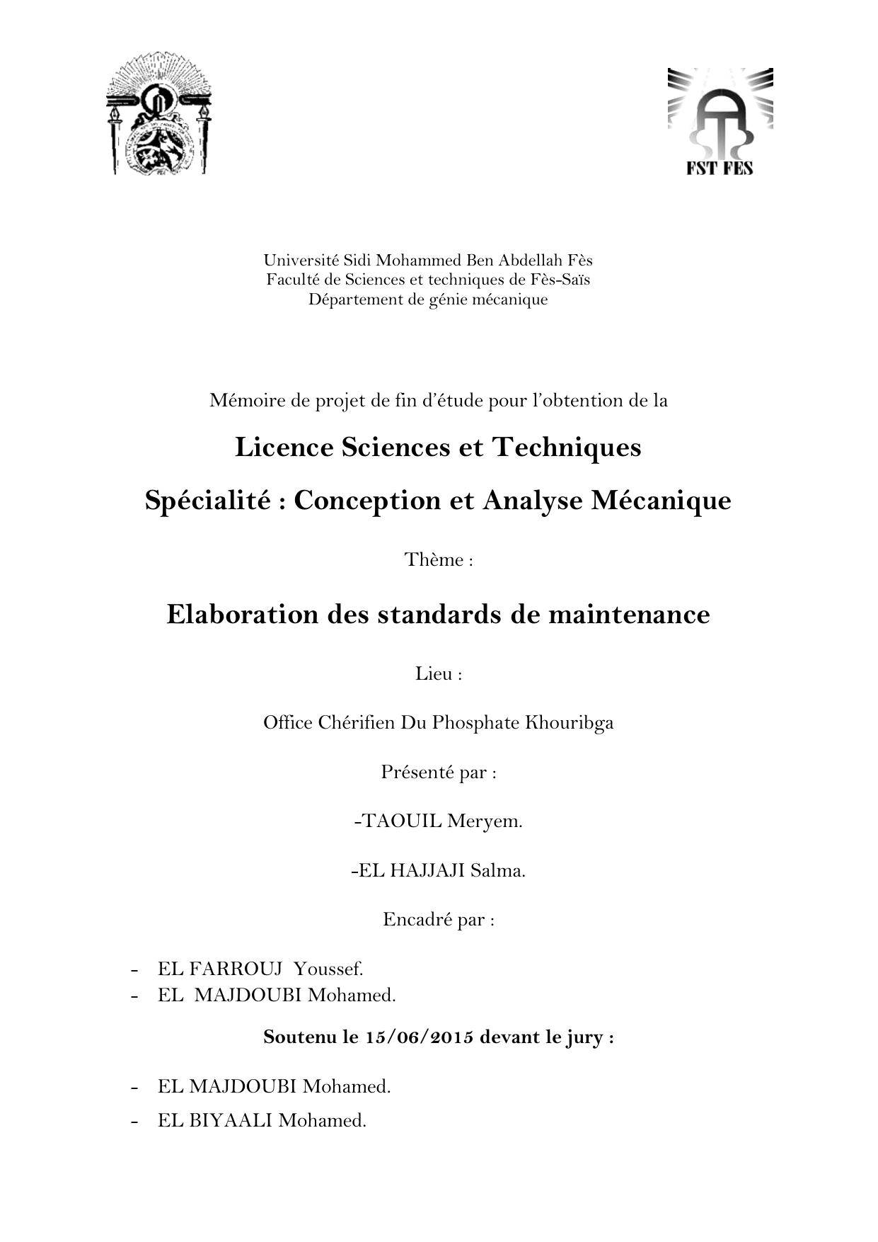 Elaboration des standards de maintenance