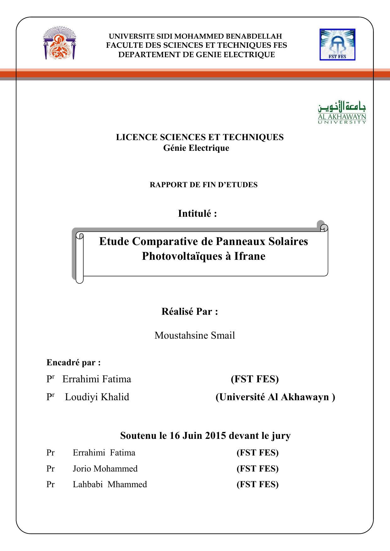 Etude Comparative de Panneaux Solaires Photovoltaïques à Ifrane