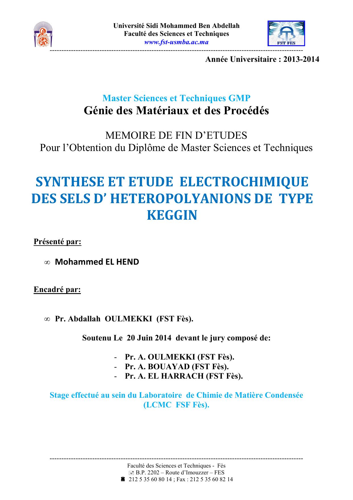 synthèse et étude électrochimique des sels d’ hétéropolyanions de type Keggin