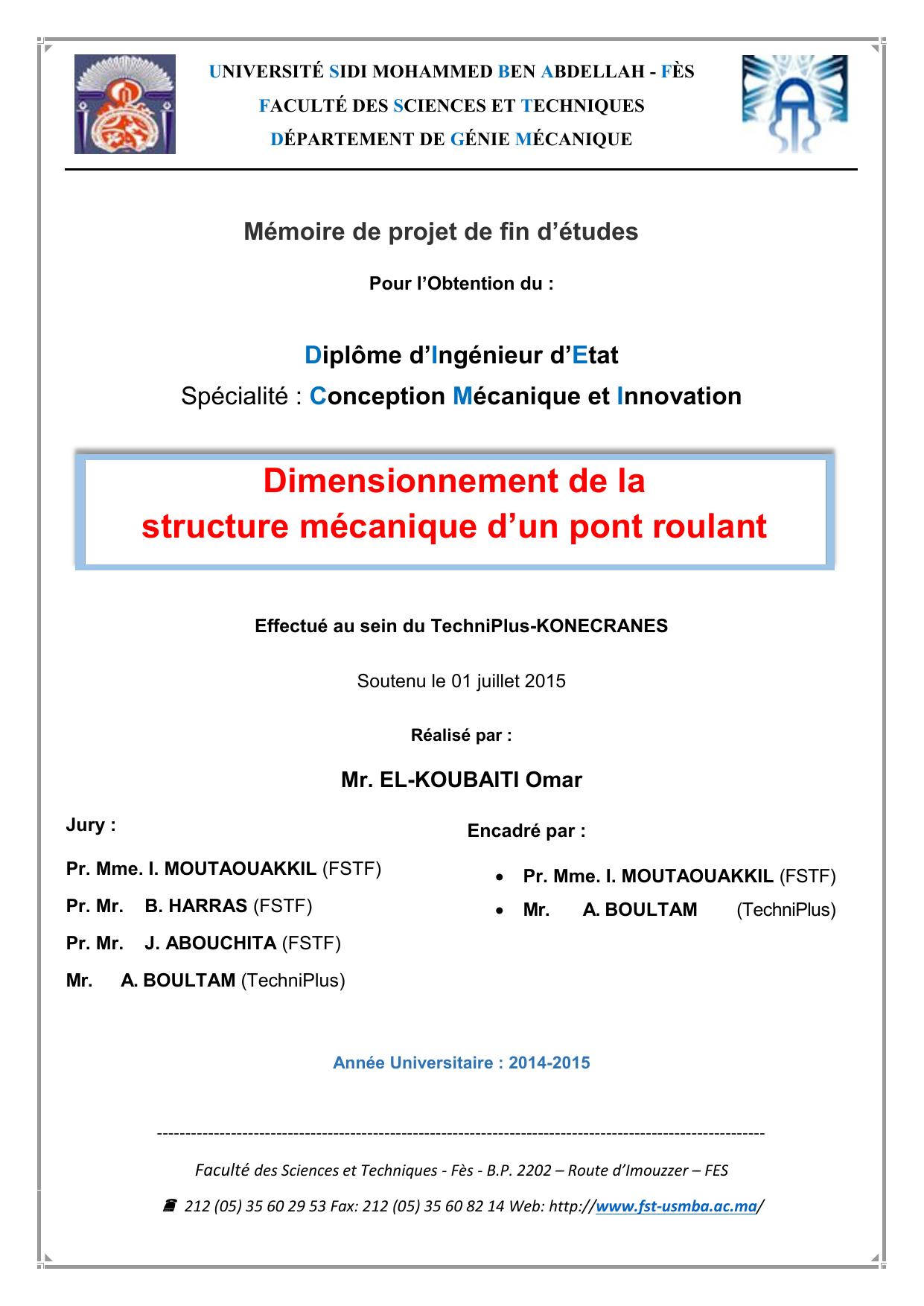 Dimensionnement de la structure mécanique d’un pont roulant