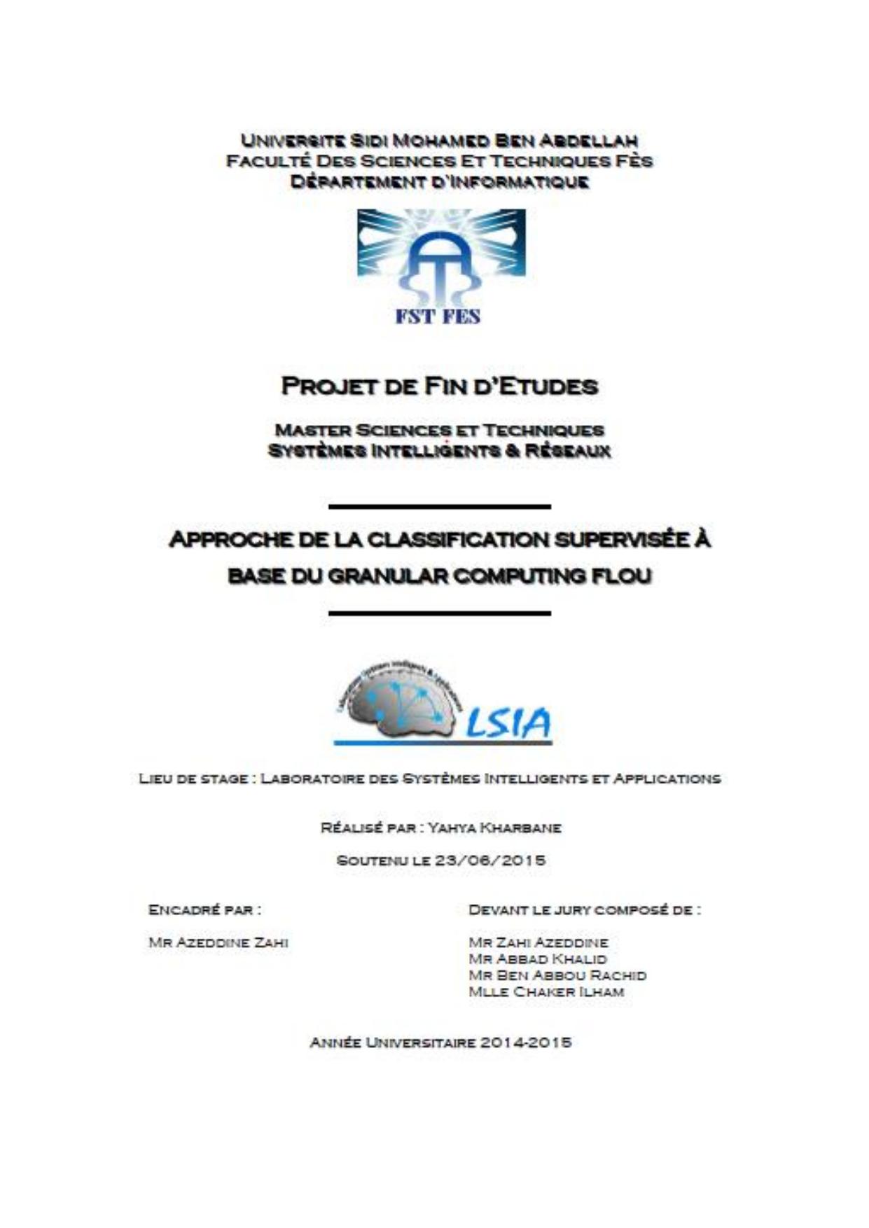 Approche de la classification supervisée à base du granular computing Flou