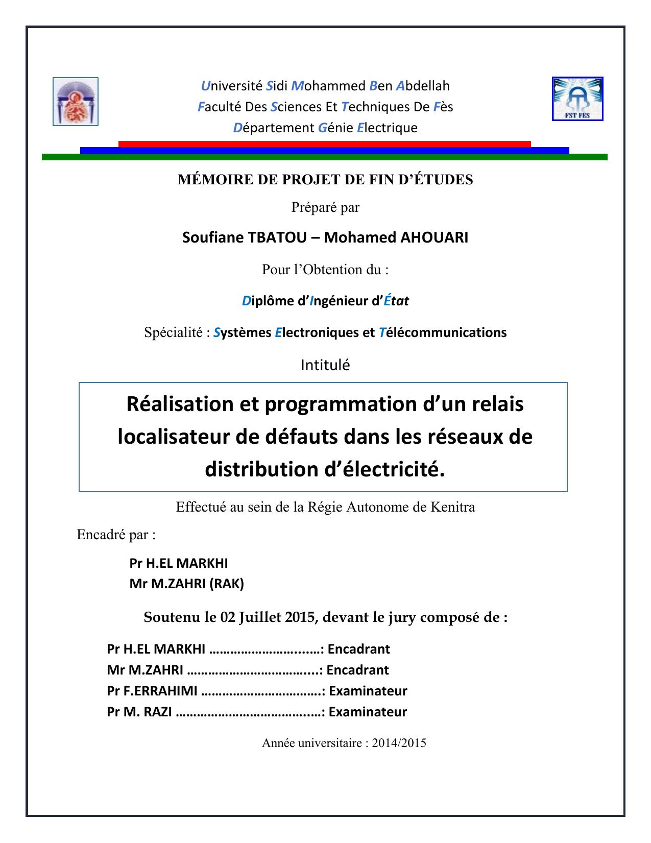 Réalisation et programmation d’un relais localisateur de défauts dans les réseaux de distribution d’électricité