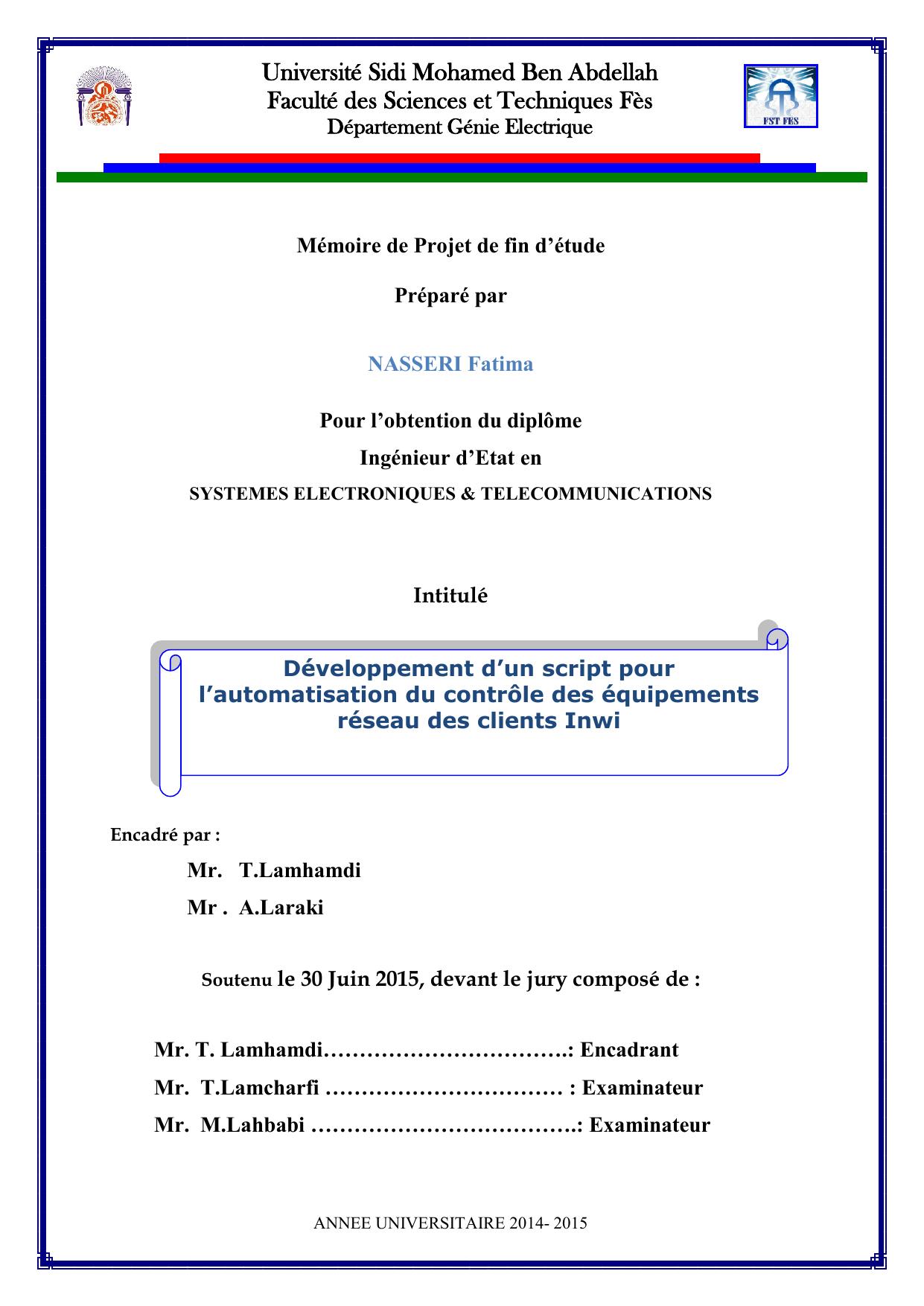 Développement d’un script pour l’automatisation du contrôle des équipements réseau des clients Inwi