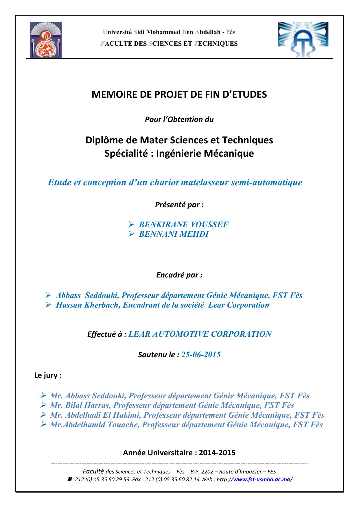 Etude et conception d’un chariot matelasseur semi-automatique