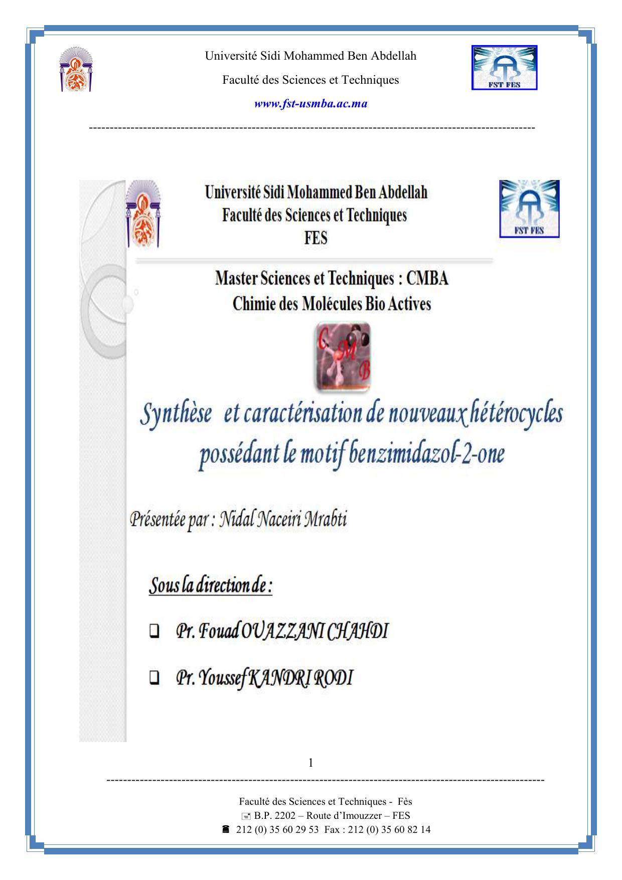 Synthèse et caractérisation de nouveaux hétérocycles possédant le motif benzimidazol-2-one