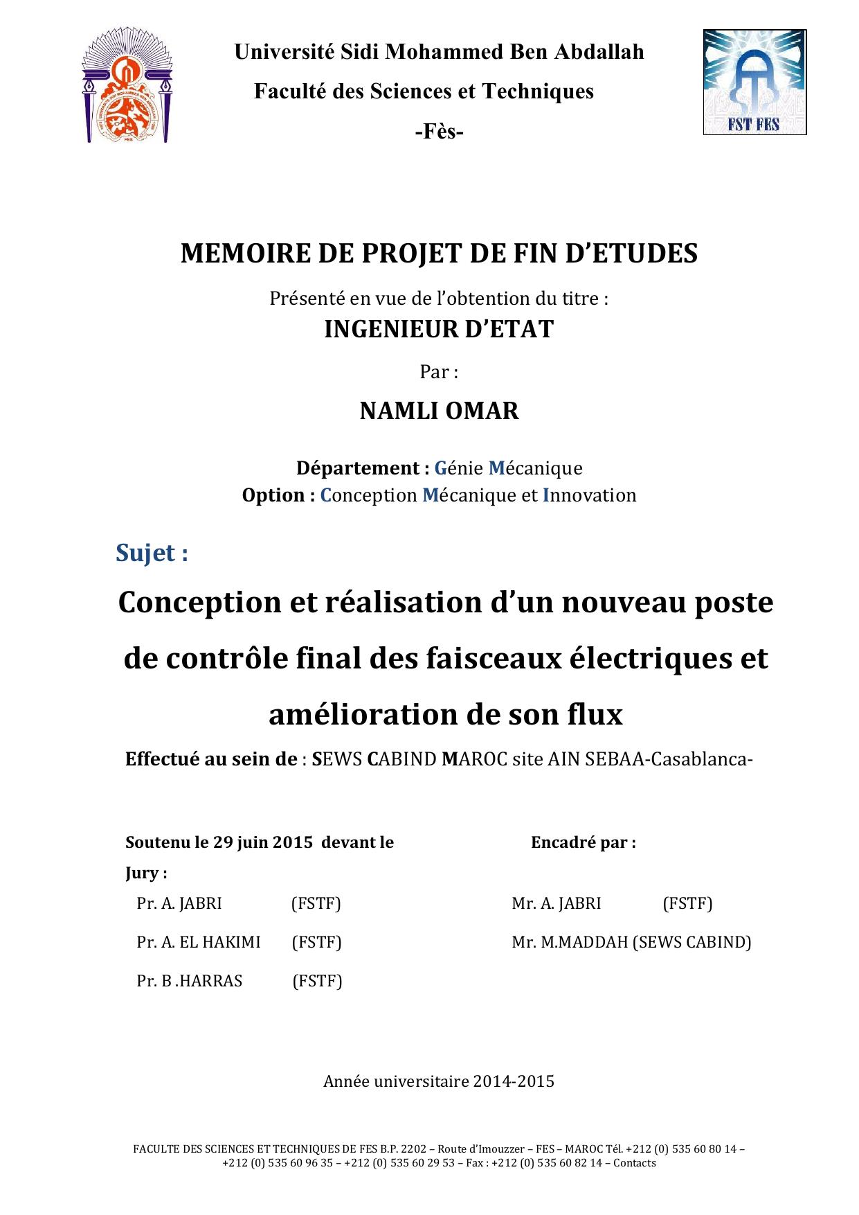 Conception et réalisation d’un nouveau poste de contrôle final des faisceaux électriques et amélioration de son flux