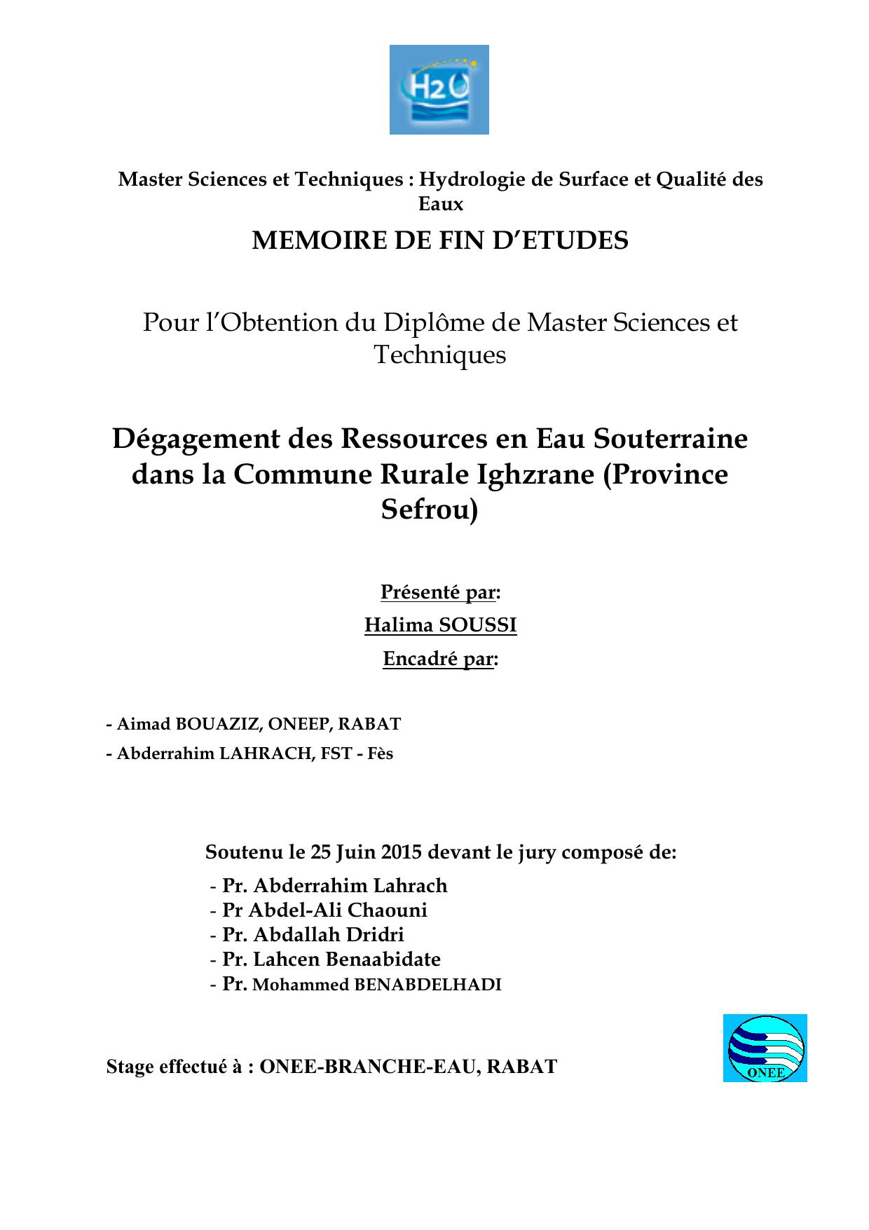 Dégagement des Ressources en Eau Souterraine dans la Commune Rurale Ighzrane (Province Sefrou)