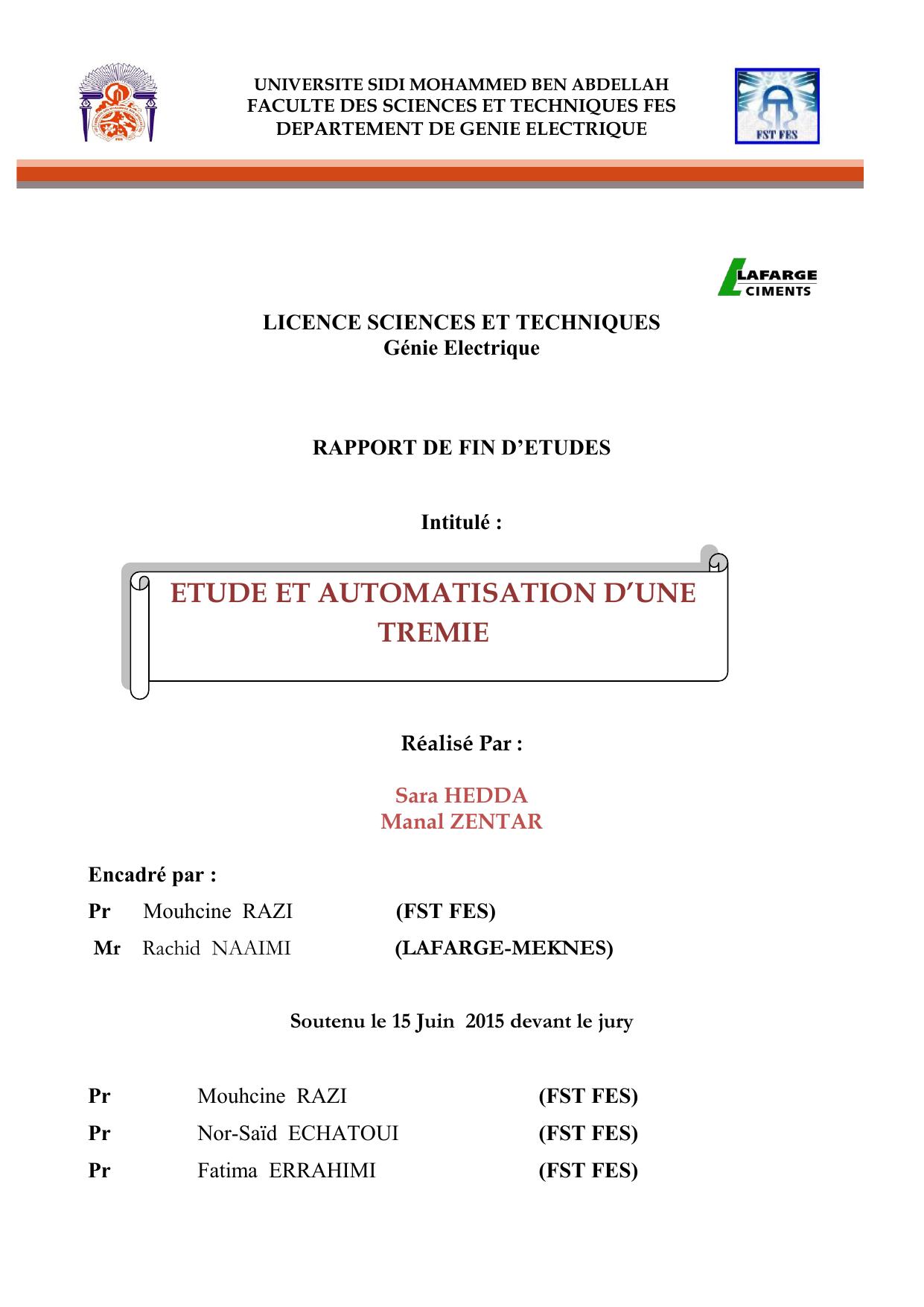 Etude et automatisation d'une trémie