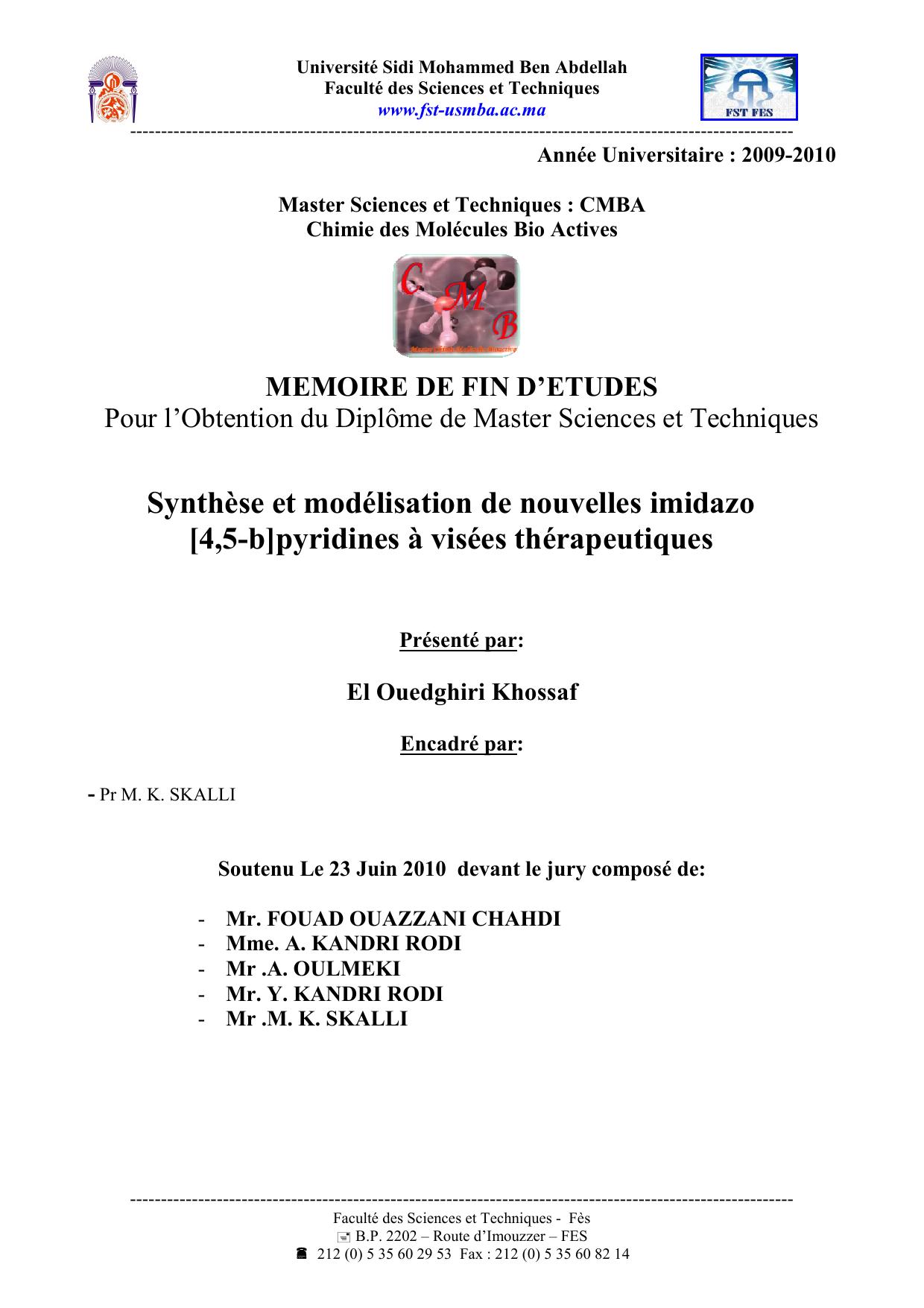 Synthèse et modélisation de nouvelles imidazo [4,5-b]pyridines à visées thérapeutiques