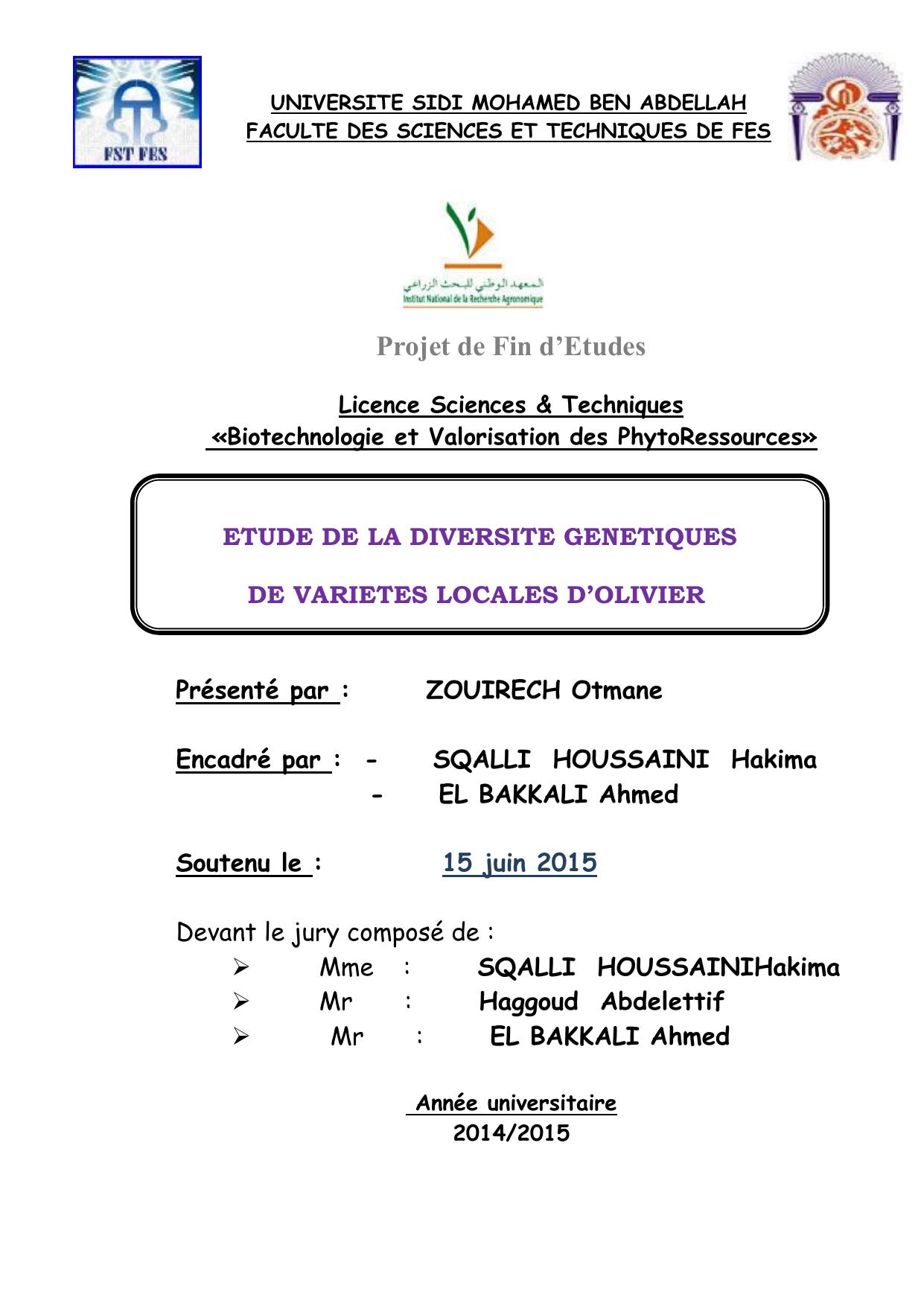 Etude de la diversité génétiques de variétés locales d'olivier