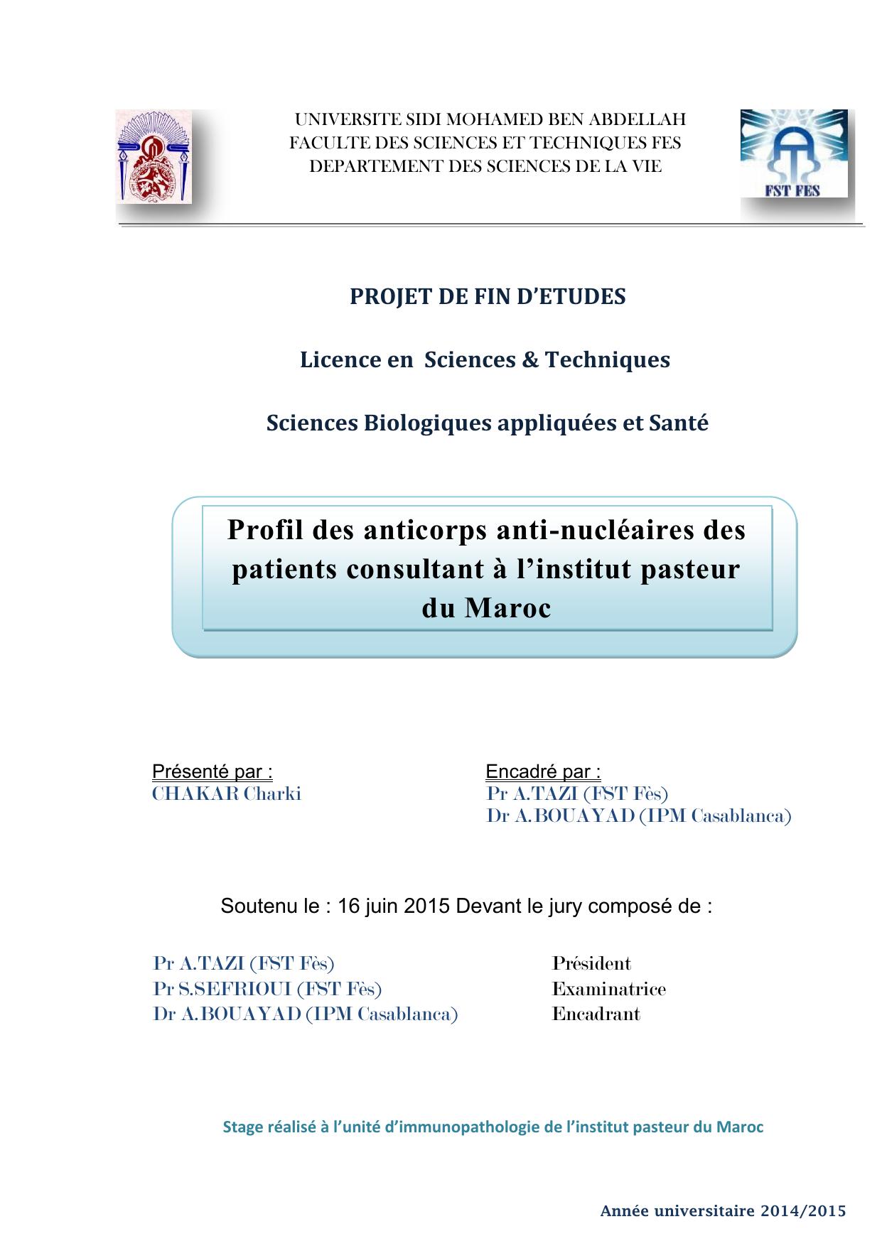Profil des anticorps anti-nucléaires des patients consultant à l’institut pasteur du Maroc