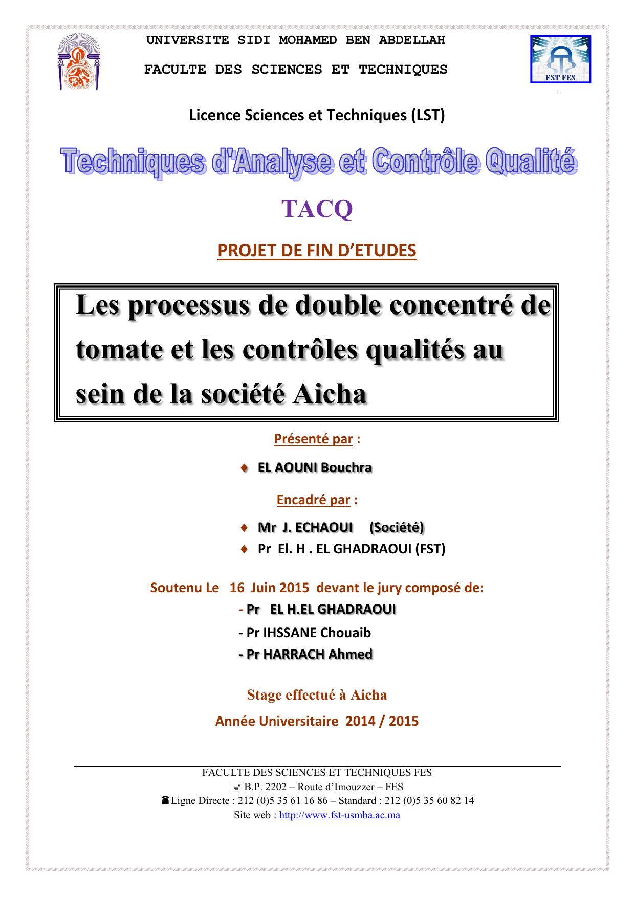 Les processus de double concentré de tomate et les contrôles qualités au sein de la société Aicha