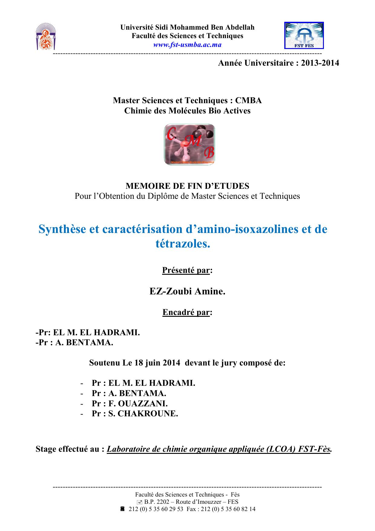 Synthèse et caractérisation d’amino-isoxazolines et de tétrazoles