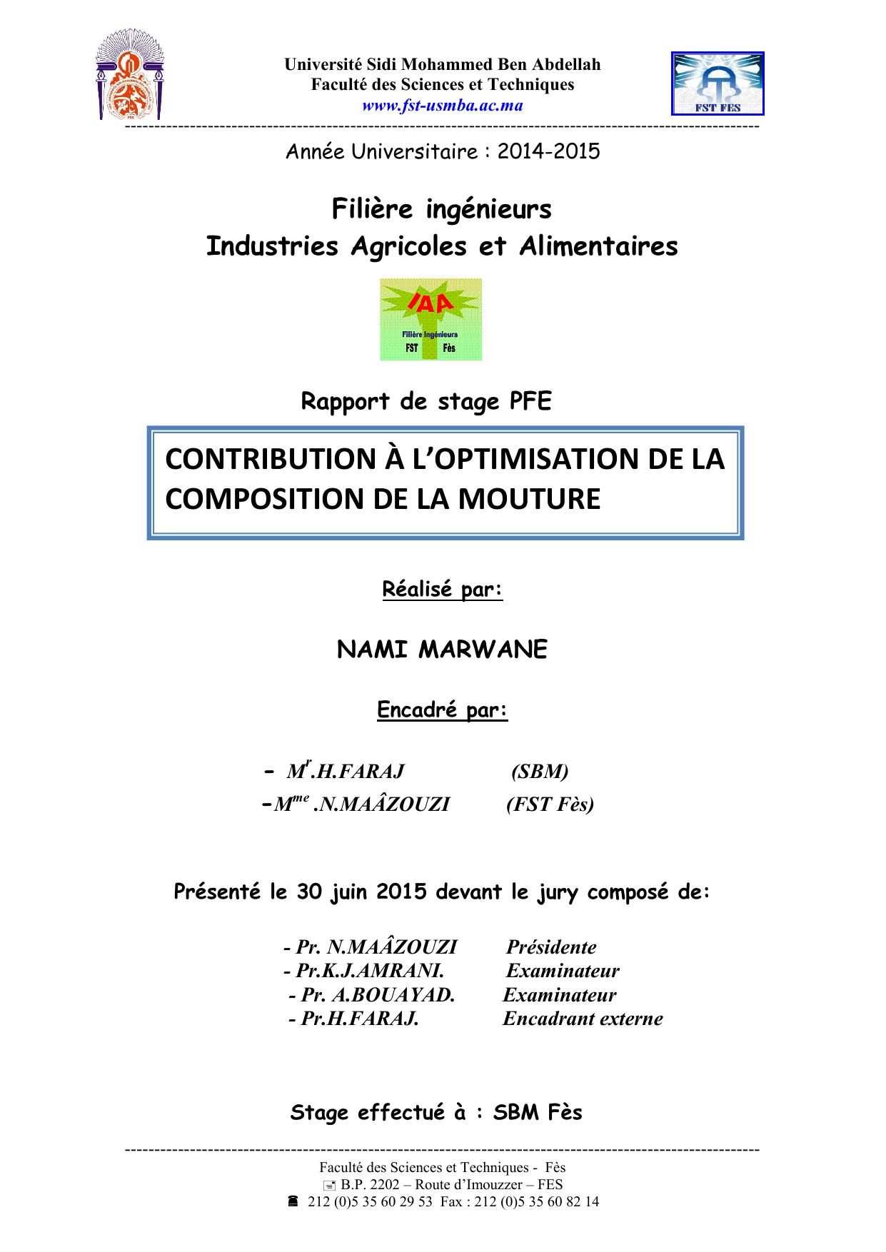 Contribution à l'optimisation de la composition de la mouture