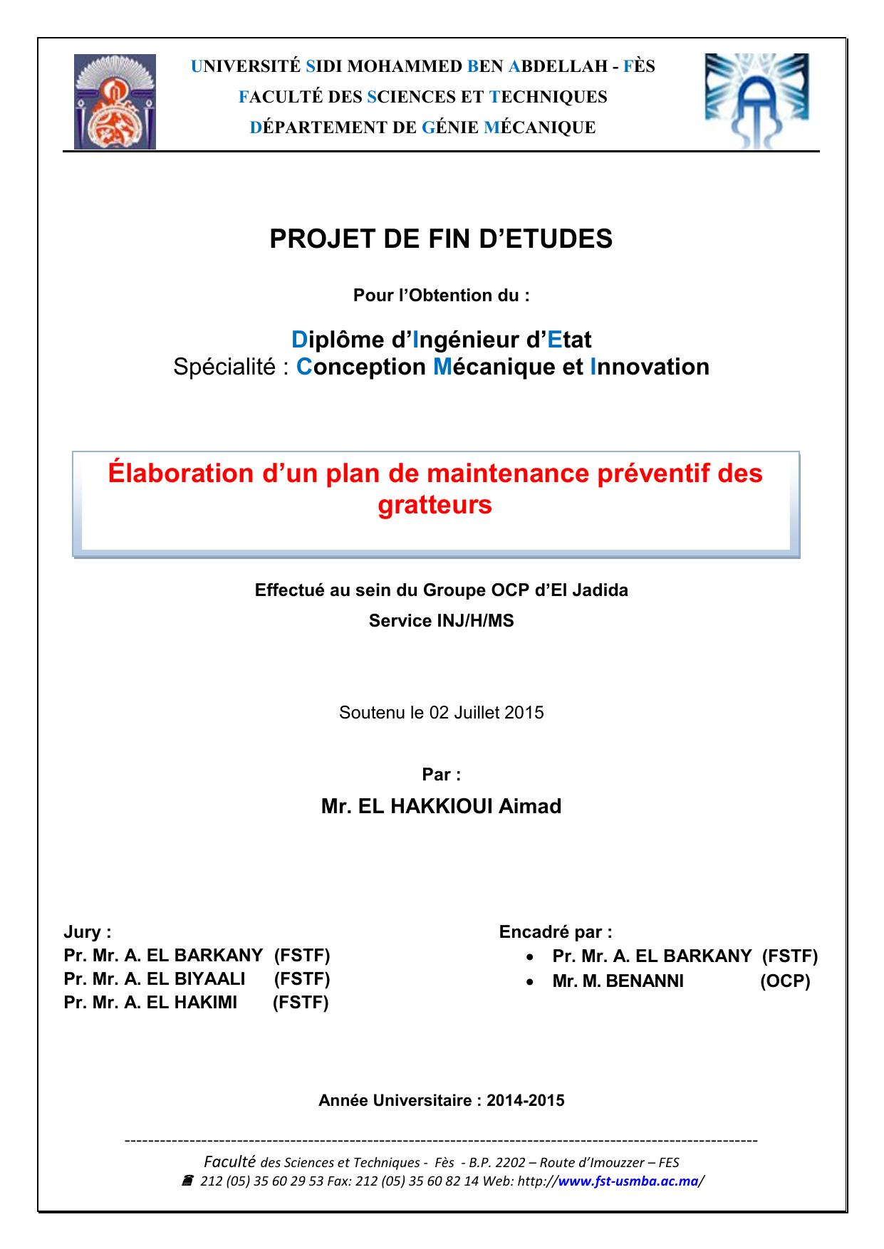 Élaboration d’un plan de maintenance préventif des gratteurs