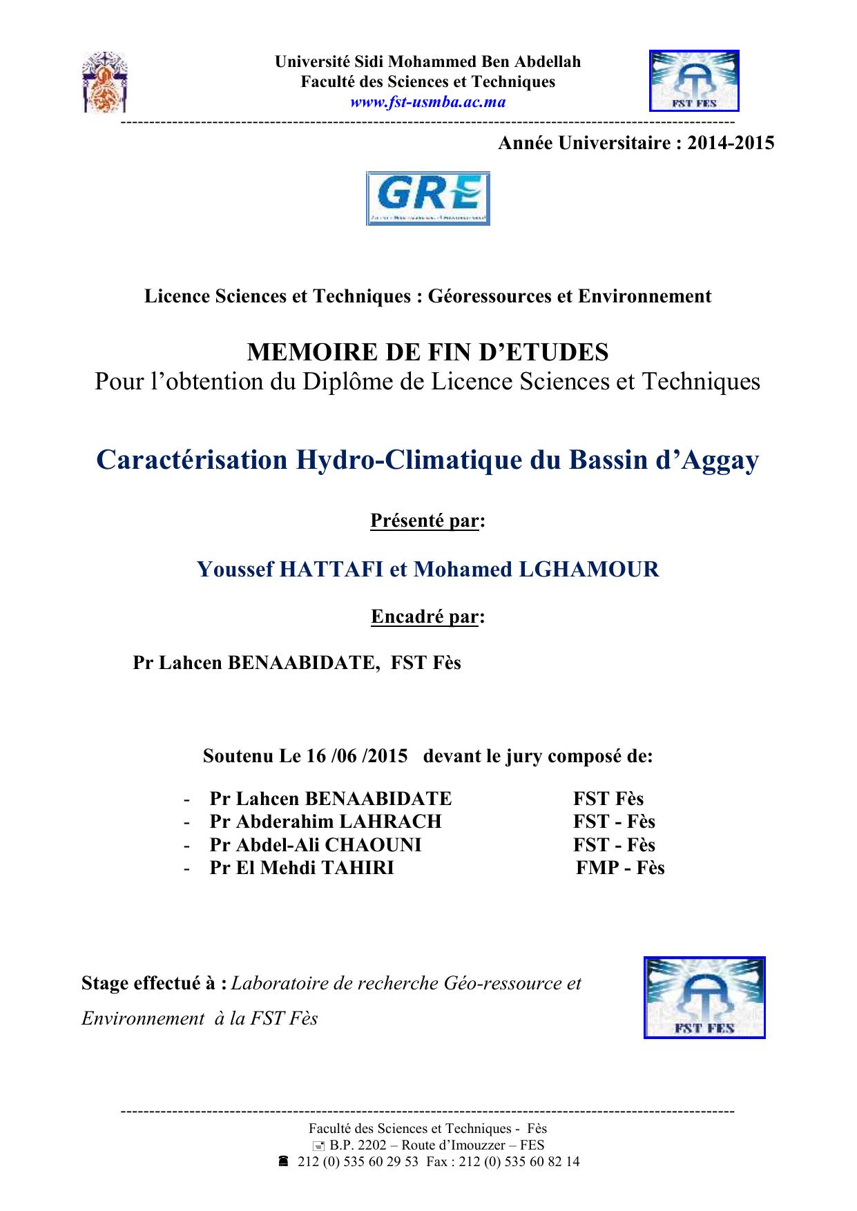 Caractérisation Hydro-Climatique du Bassin d’Aggay