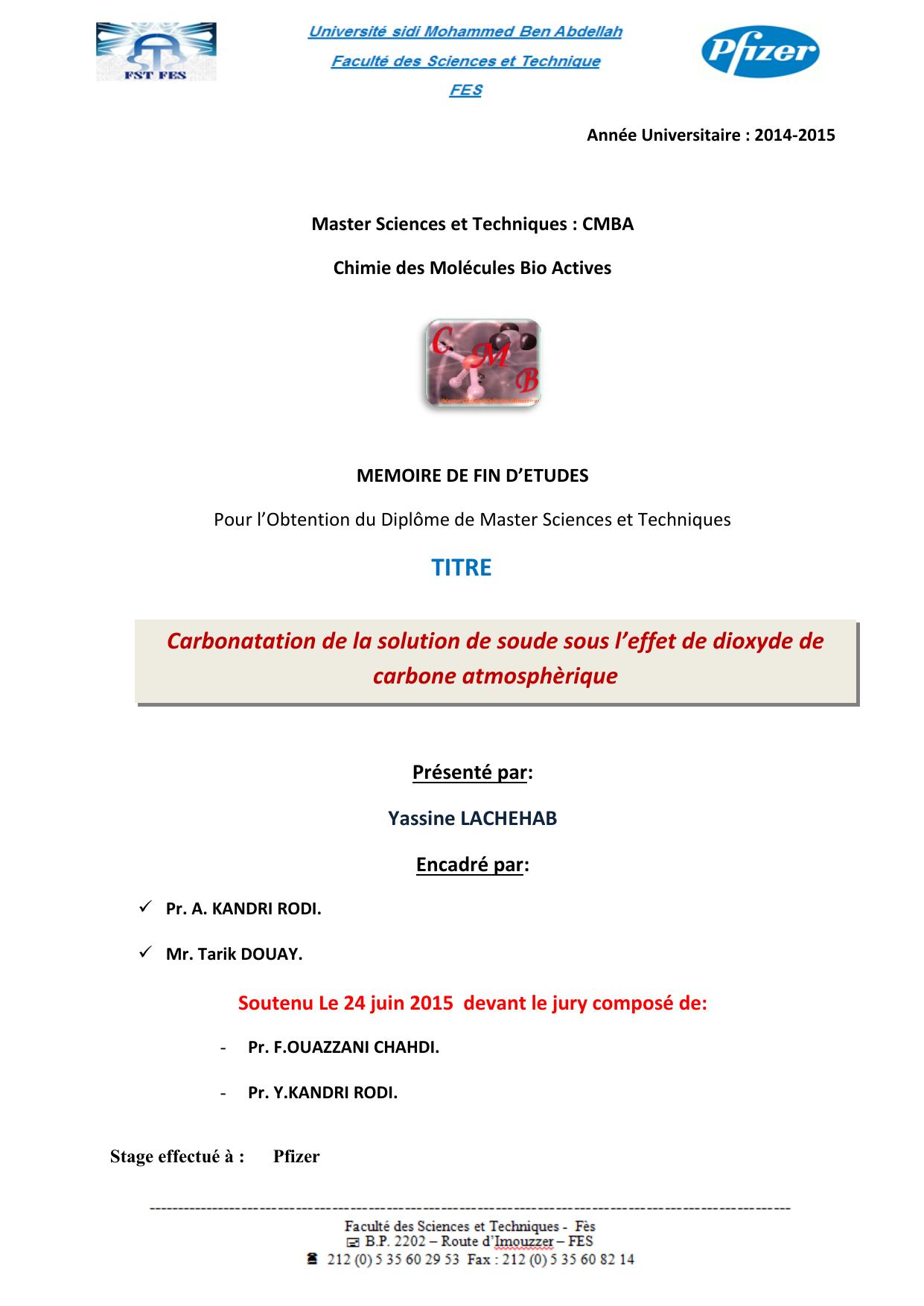 Carbonatation de la solution de soude sous l’effet de dioxyde de carbone atmosphèrique