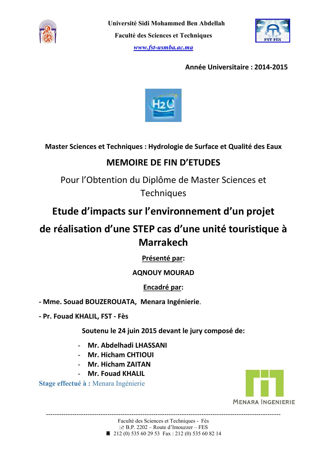 Etude d’impacts sur l’environnement d’un projet de réalisation d’une STEP cas d’une unité touristique à Marrakech