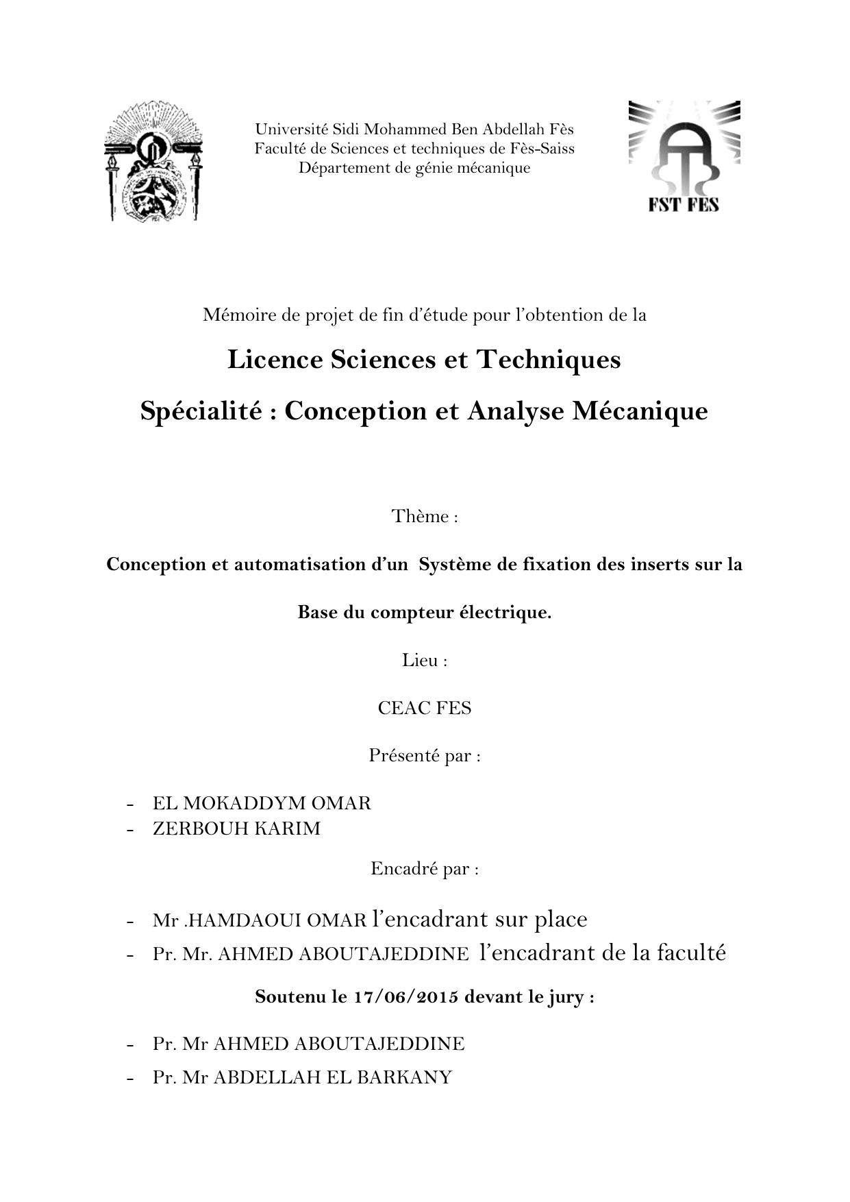 Conception et automatisation d’un Système de fixation des inserts sur la Base du compteur électrique