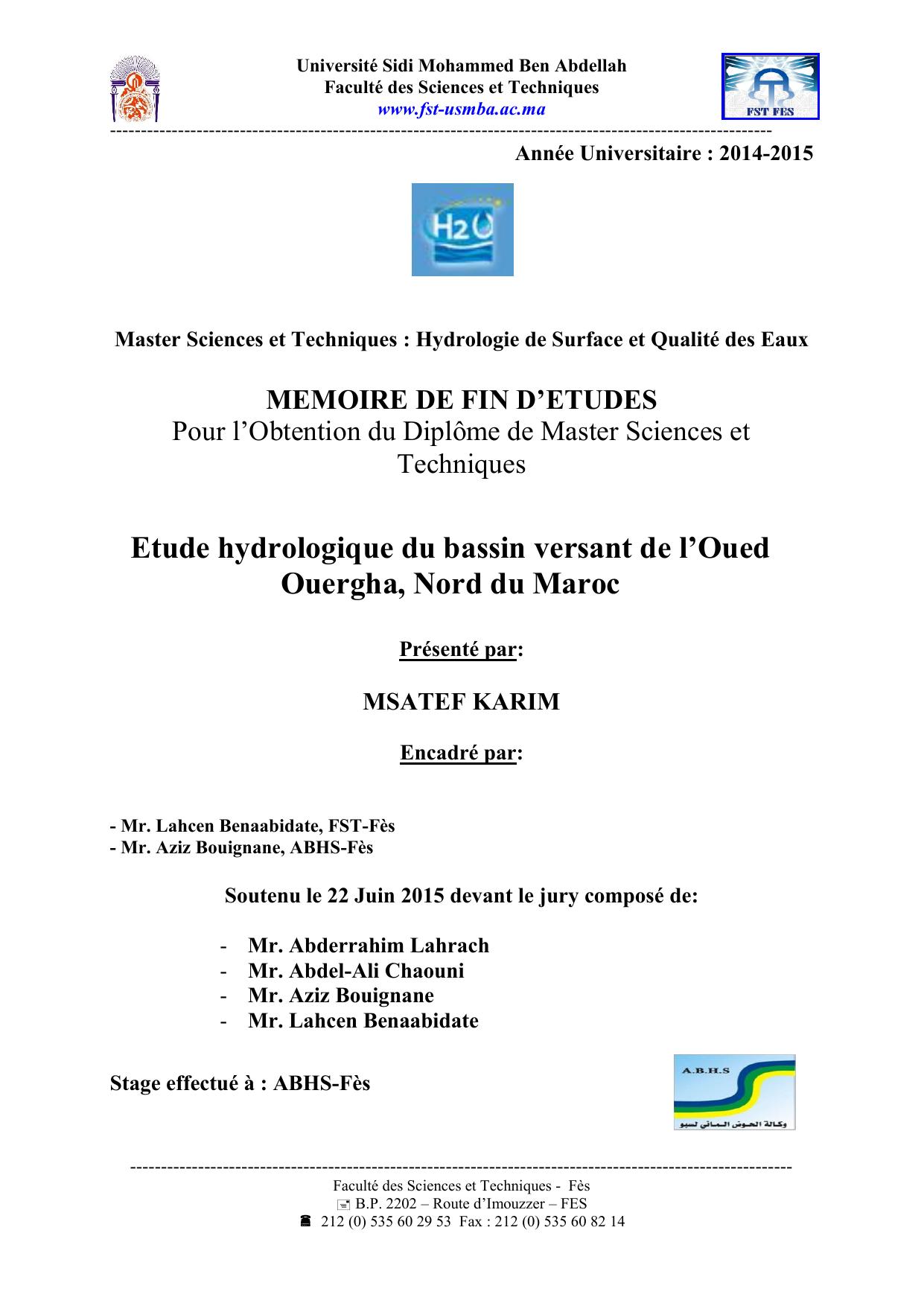 Etude hydrologique du bassin versant de l’Oued Ouergha, Nord du Maroc