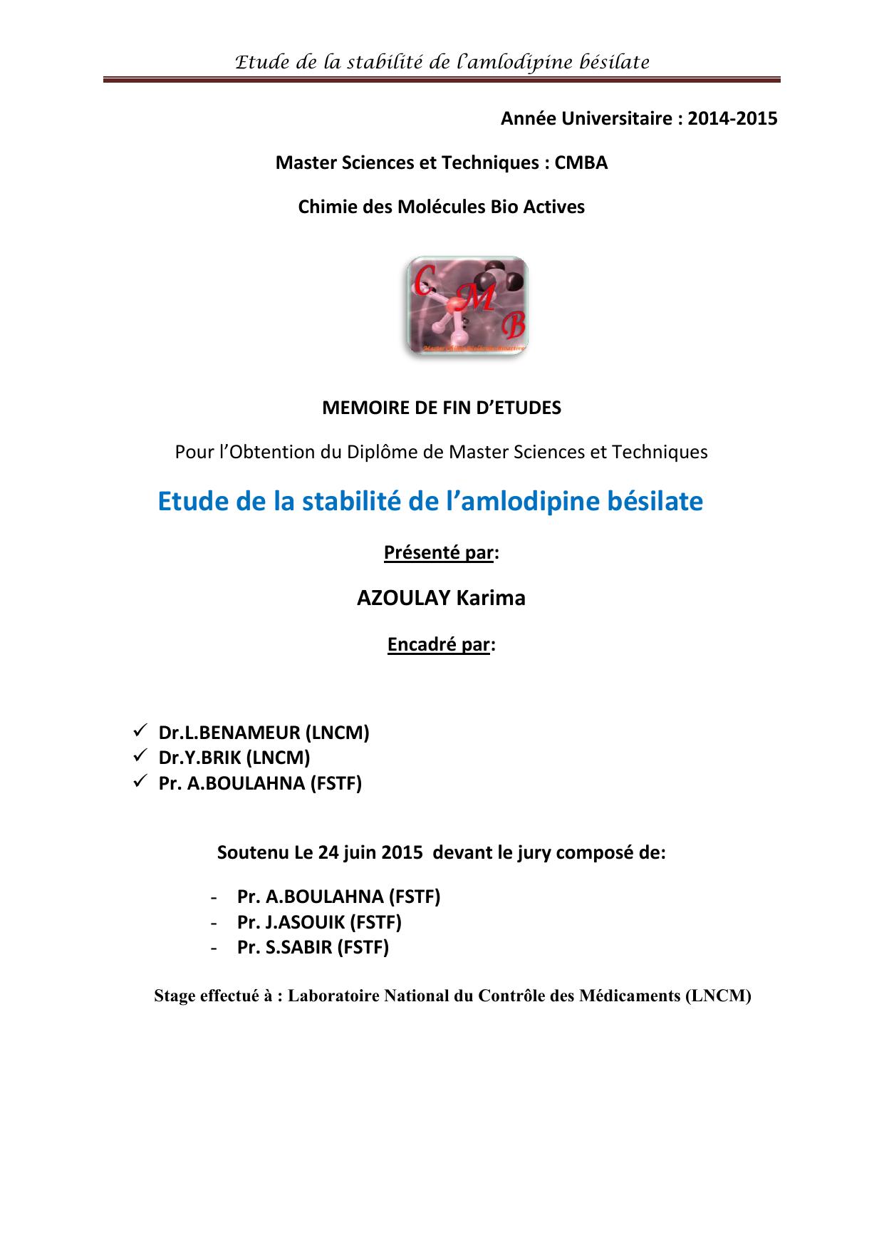 Etude de la stabilité de l’amlodipine bésilate