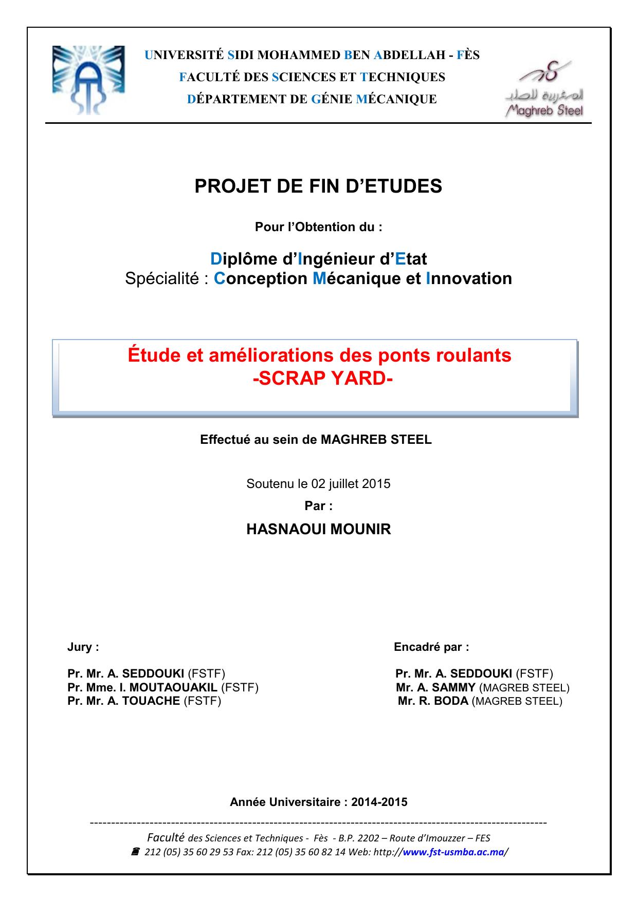 Étude et améliorations des ponts roulants -SCRAP YARD-